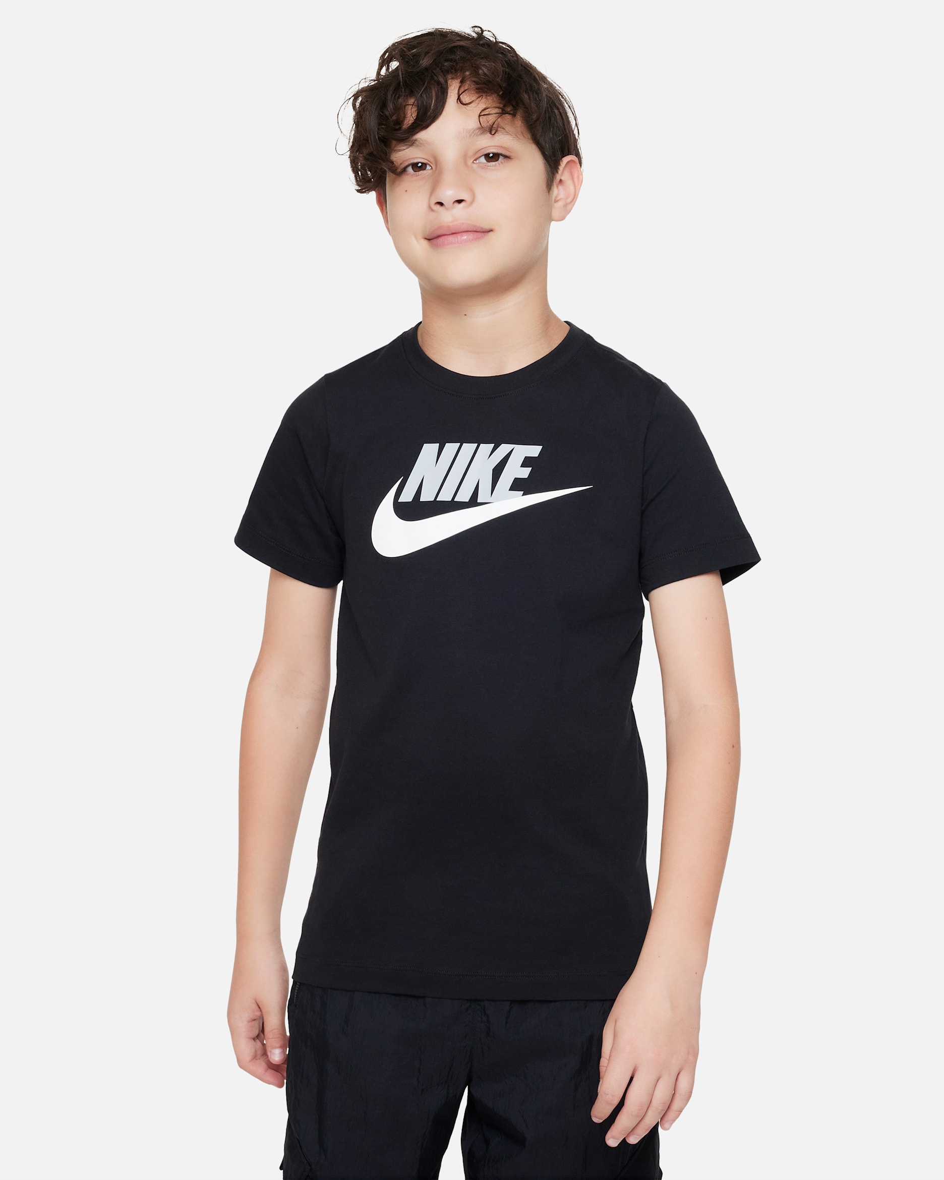 Nike Sportswear Big Kids' (Boys') T-Shirt - Black/Light Smoke Grey/White