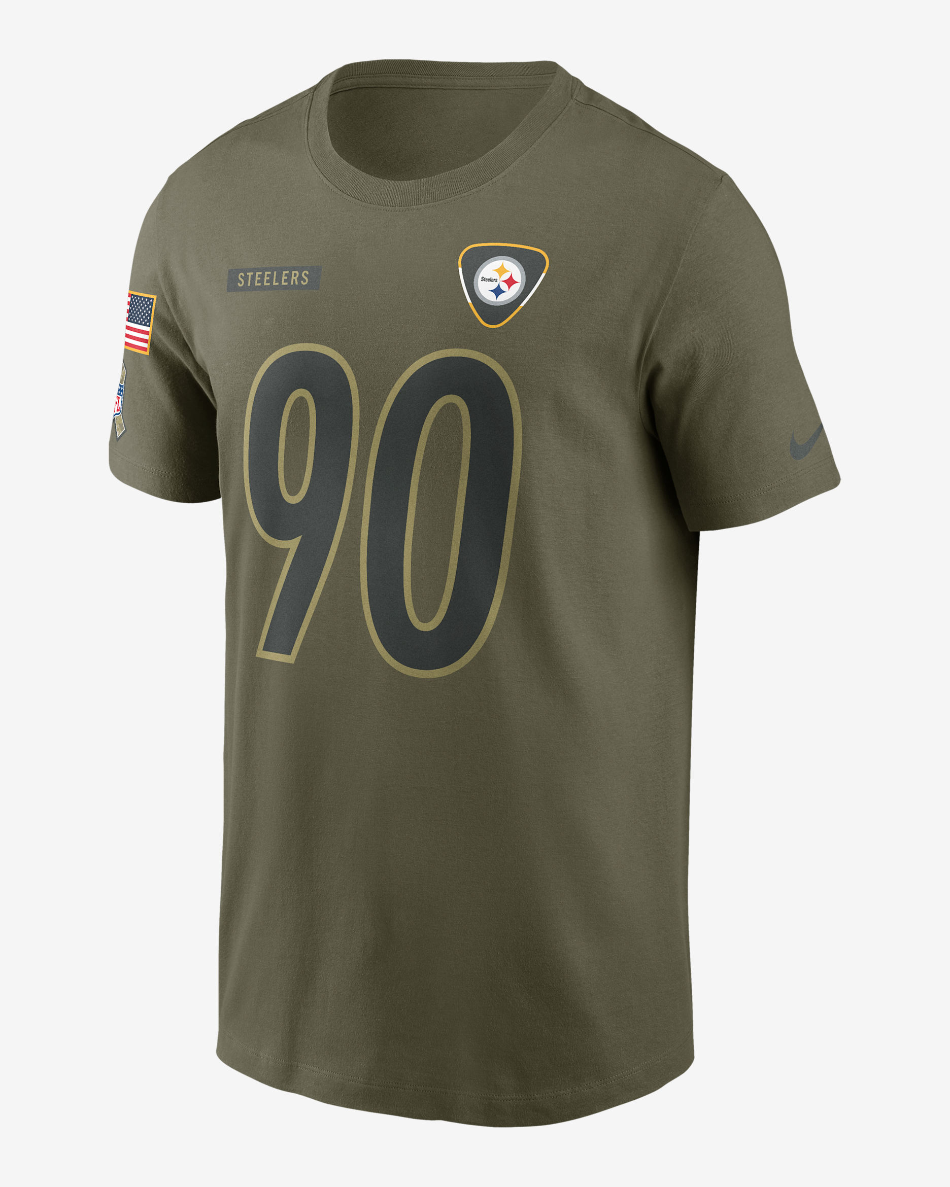 T.J. Playera Nike de la NFL para hombre T.J. Watt Pittsburgh Steelers Salute to Service - Oliva