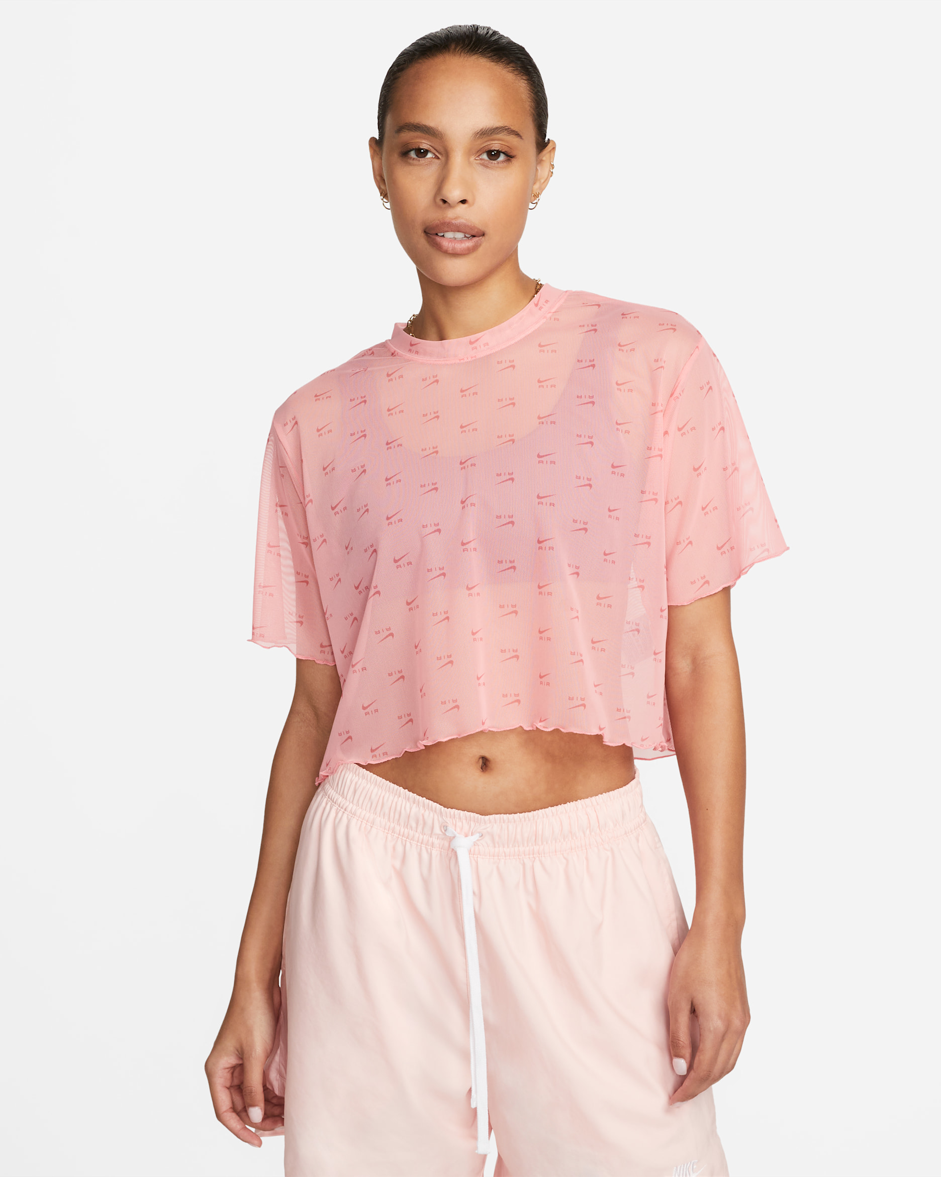 Nike Air Women's Printed Mesh Short-sleeve Crop Top - Coral Chalk