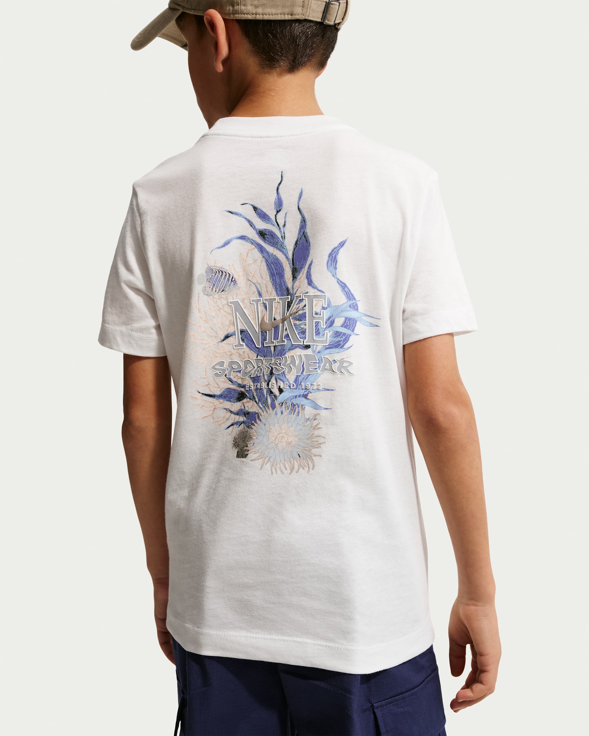 Nike Sportswear Big Kids' T-Shirt - Summit White/Blue/Wolf Grey/Wolf Grey