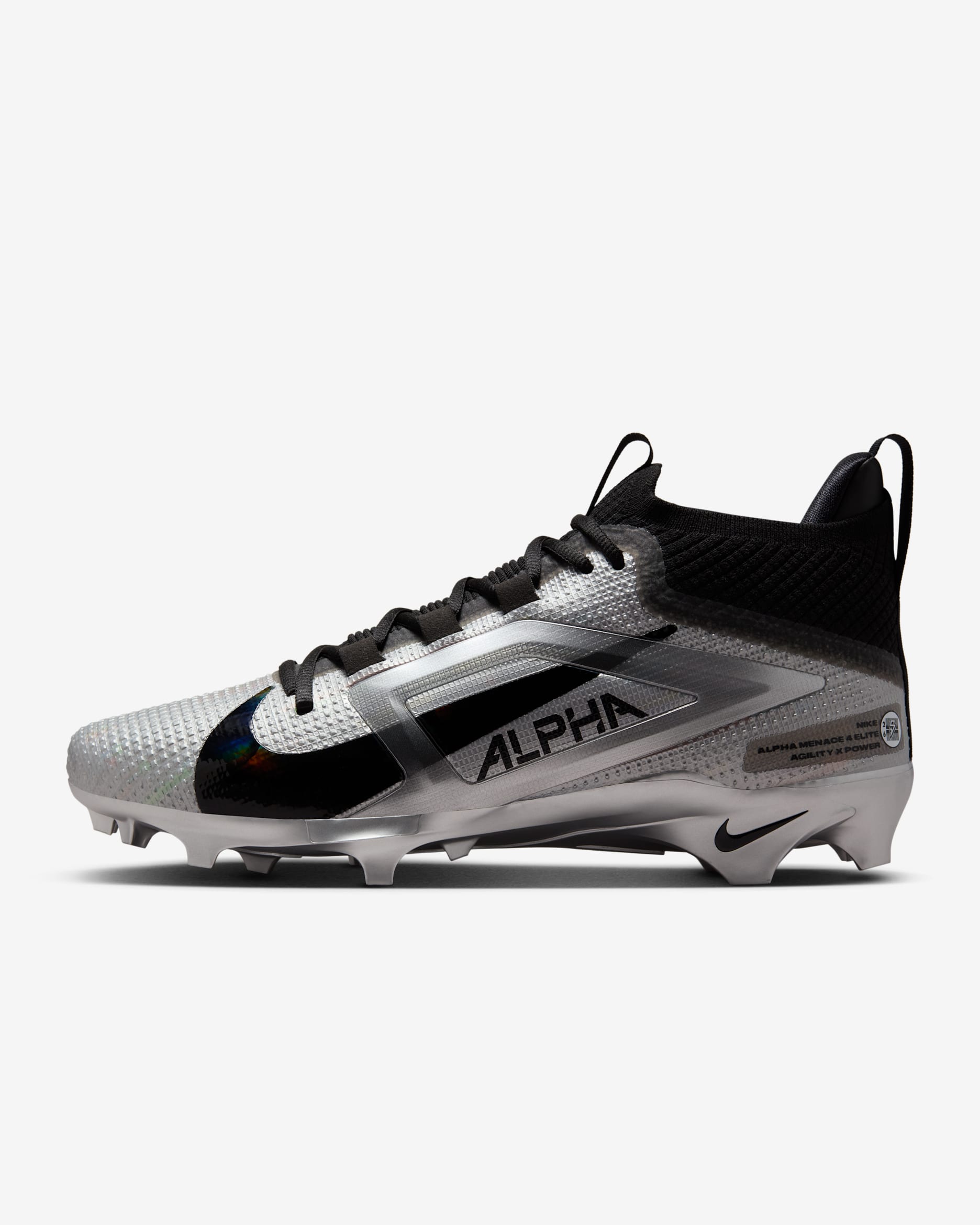 Tenis de fútbol americano Nike Alpha Menace 4 Elite "Saquon Barkley" - Negro/Gris lobo/Plata metalizado