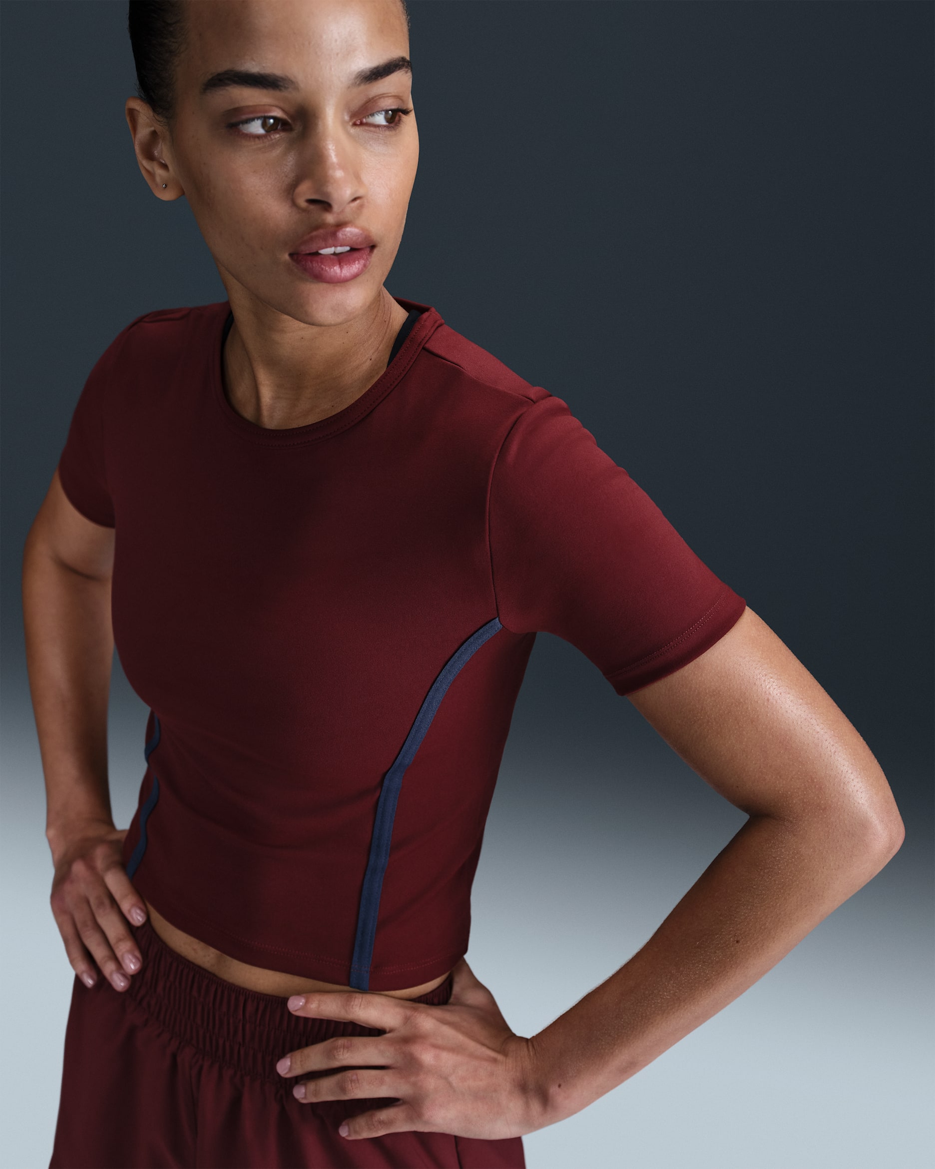 Nike One Fitted Women's Dri-FIT Short-Sleeve Top - Dark Team Red/Armory Navy/Black