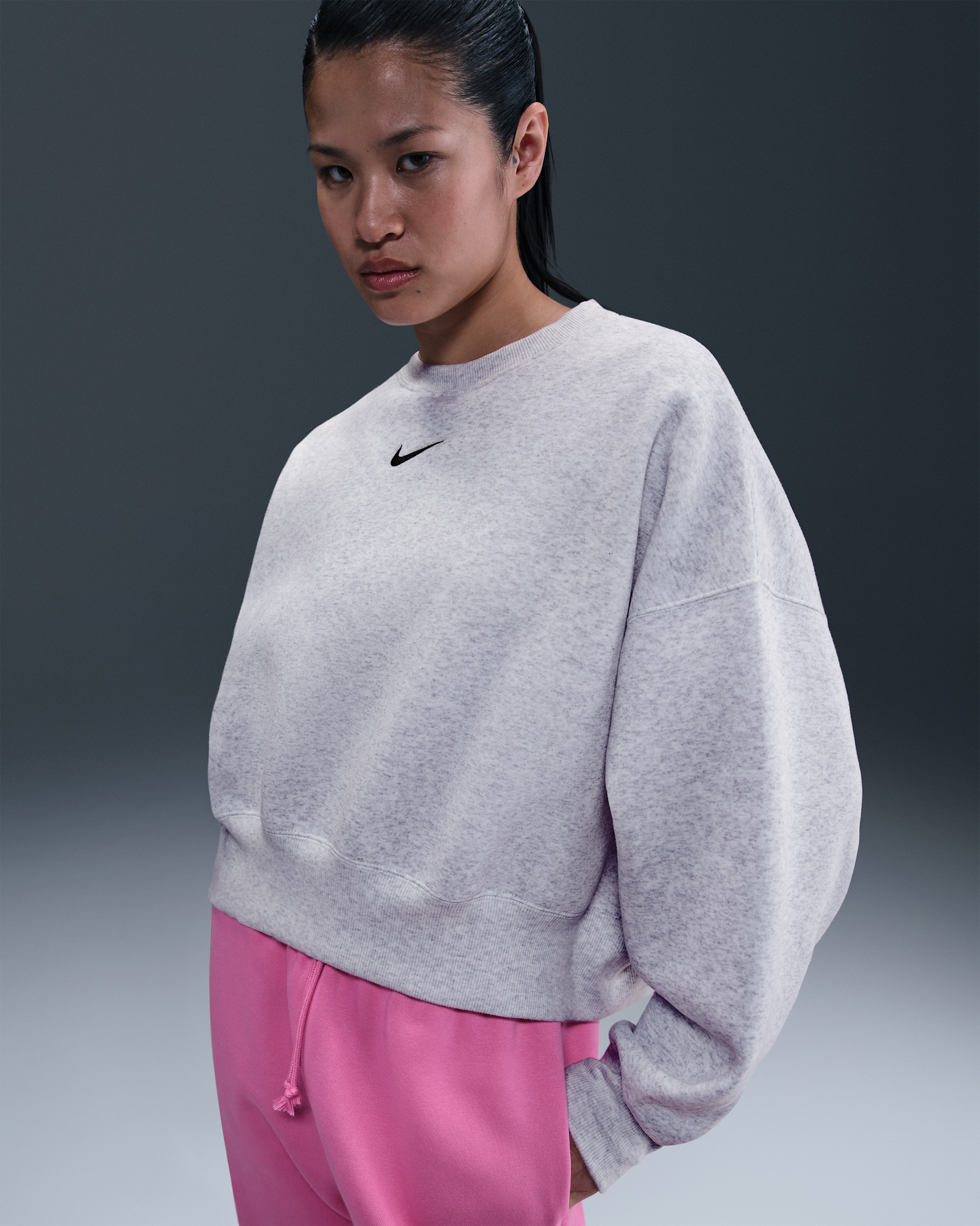 Nike Sportswear Phoenix Fleece Women's Over-Oversized Crew-Neck Sweatshirt - Birch Heather/Black