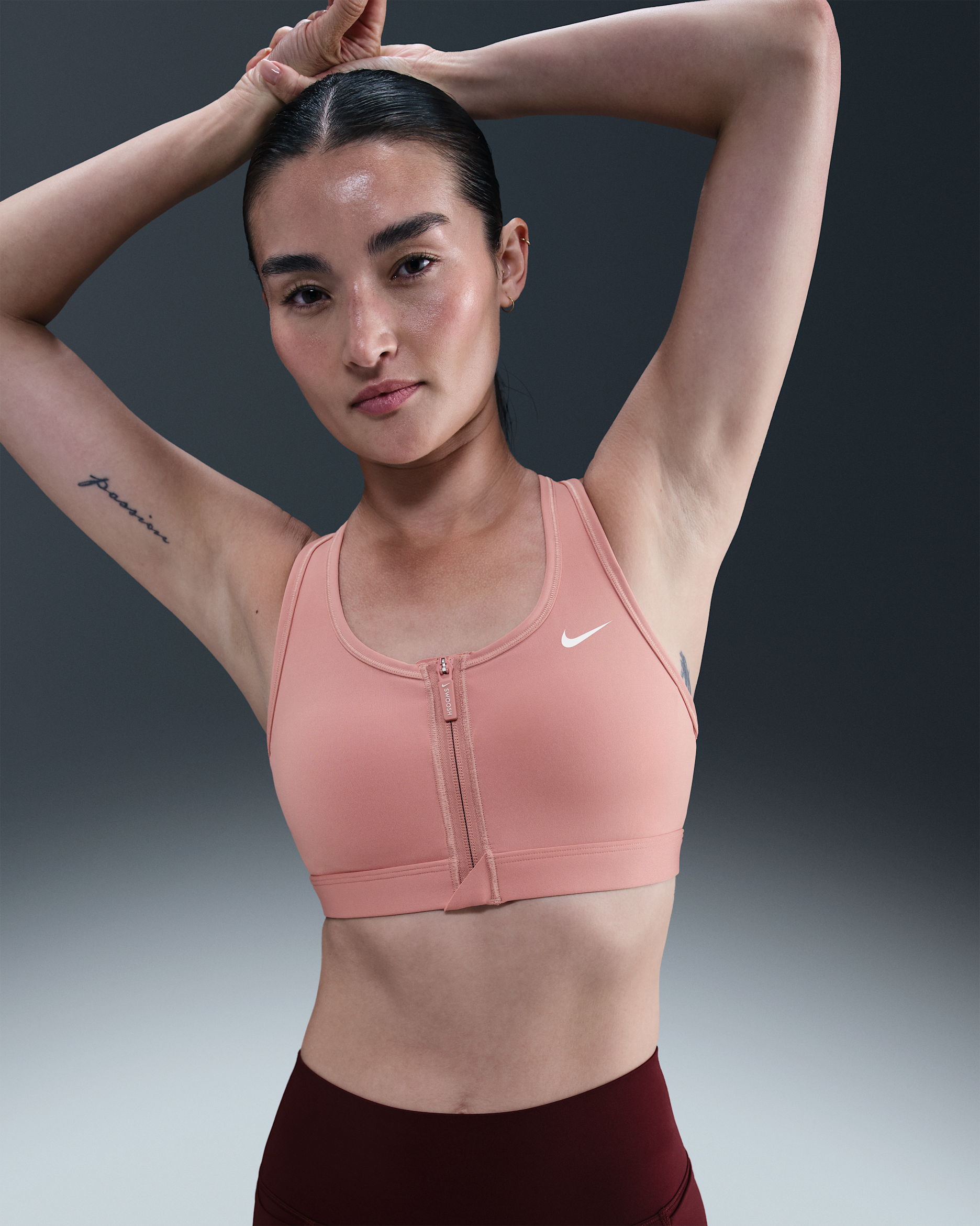 Nike Swoosh Front Zip Women's Medium-Support Padded Sports Bra - Rust Pink/White