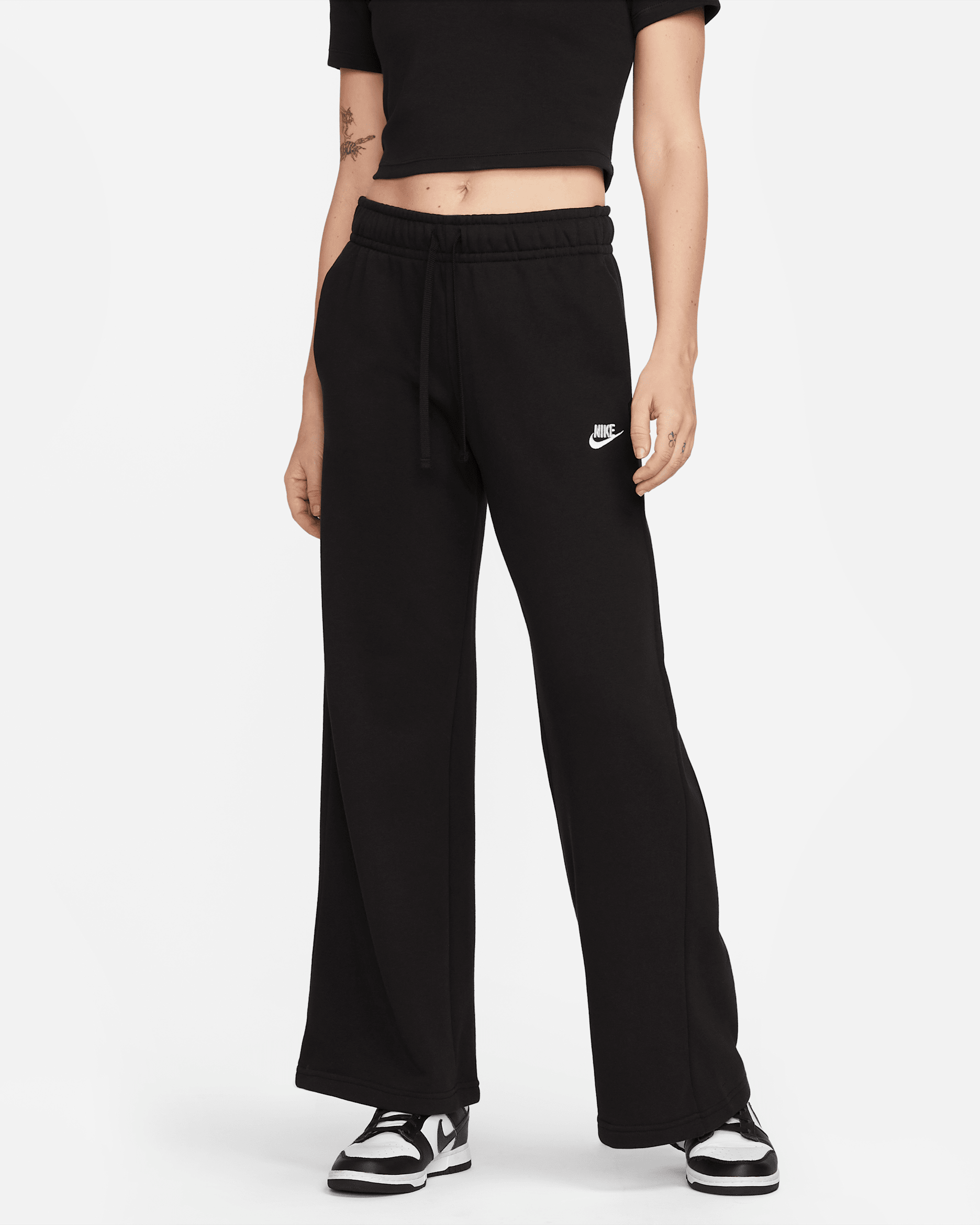 Nike Sportswear Club Fleece Women's Mid-Rise Wide-Leg Sweatpants - Black/White