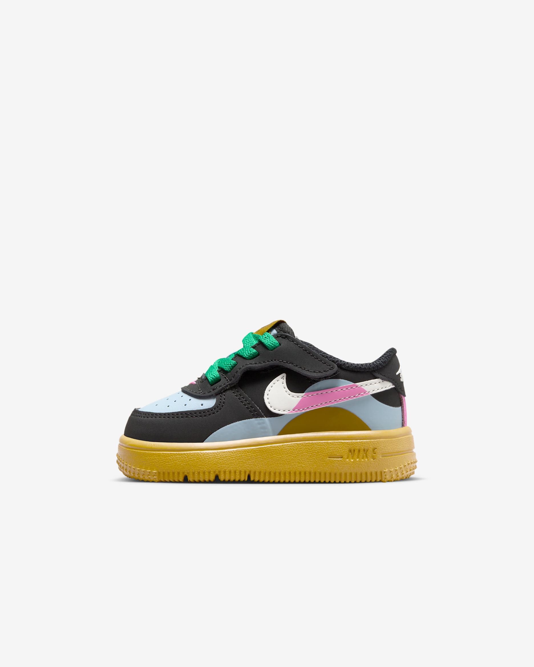 Tenis para bebé e infantil Nike Force 1 Low LV8 2 EasyOn - Negro/Azul militar claro/Rosa alegre/Blanco cumbre