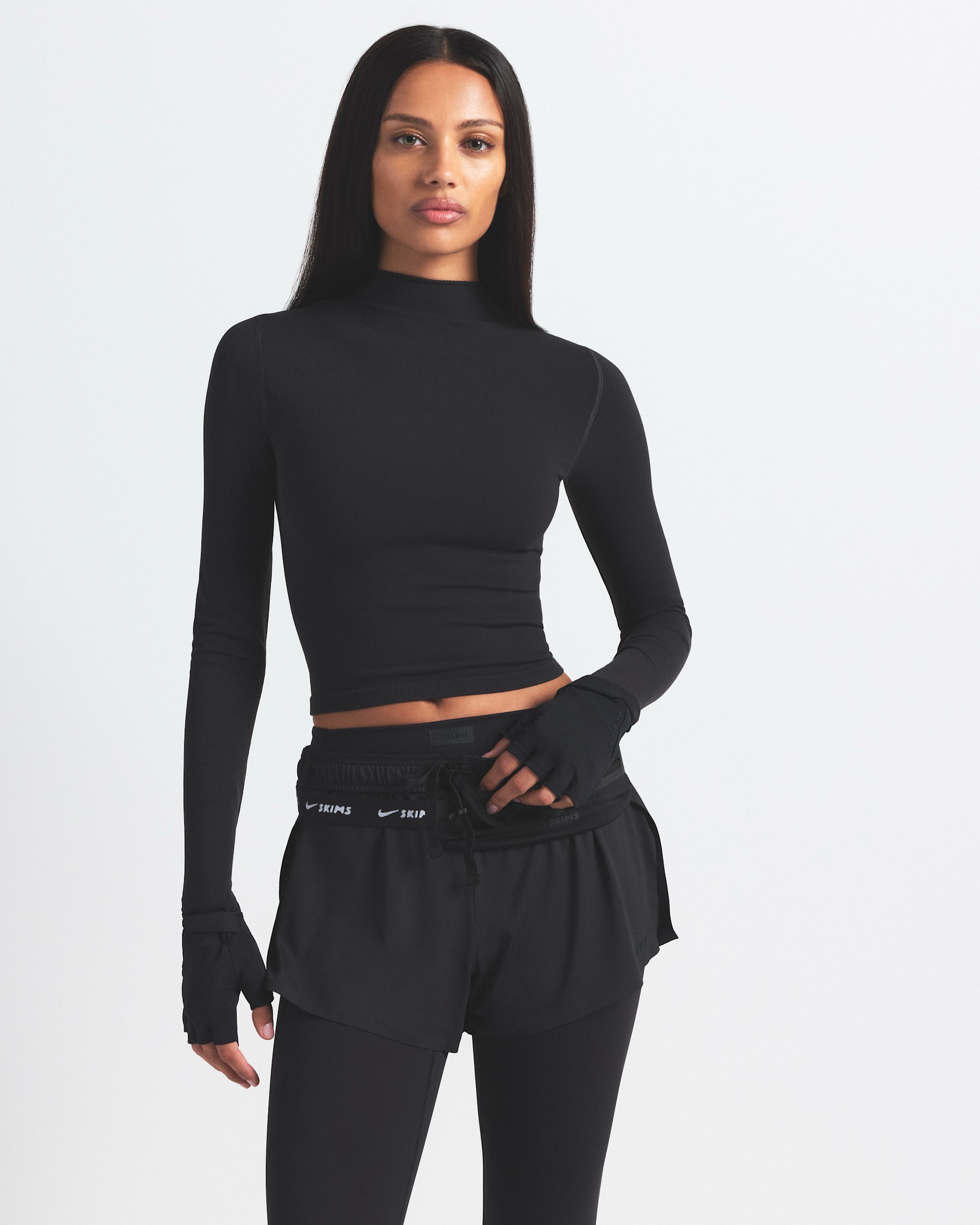 NikeSKIMS Vintage Seamless Women's Mock-Neck Crop Top - NSKM OBSIDIAN