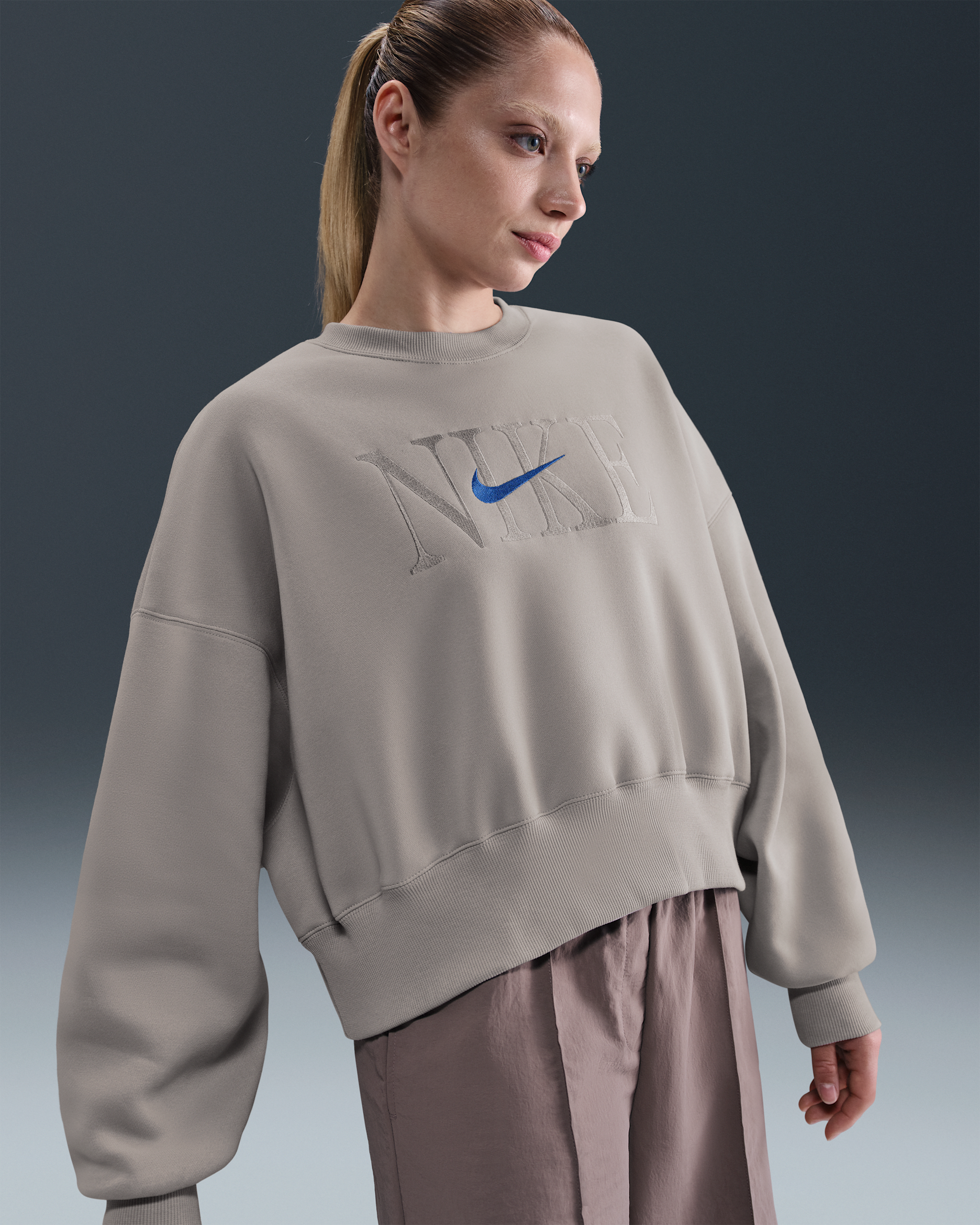 Nike Sportswear Phoenix Fleece Women's Oversized Crew-Neck Sweatshirt - College Grey/Game Royal