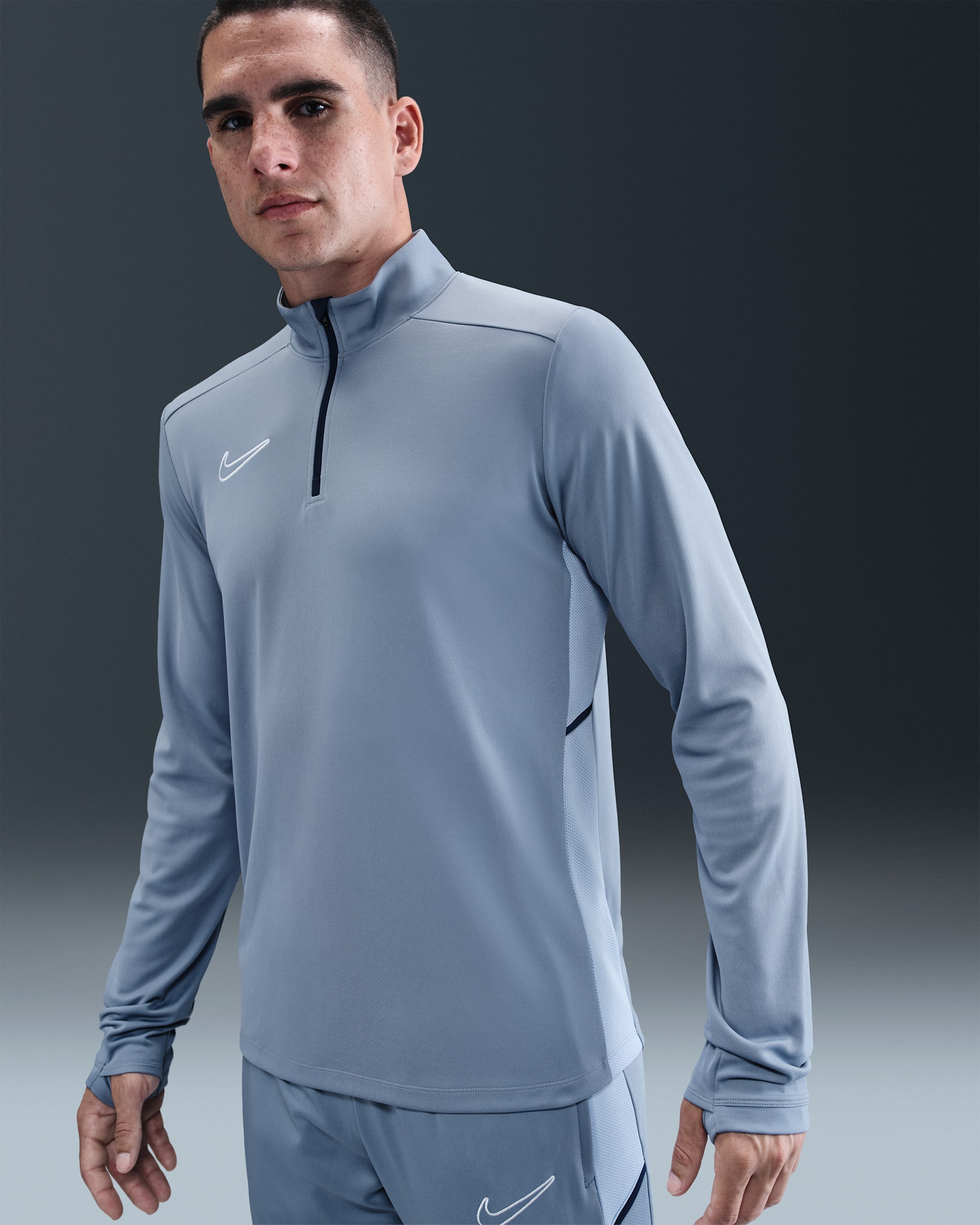 Nike Academy Men's Dri-FIT Football Drill Top - Ashen Slate/Cobalt Bliss/White