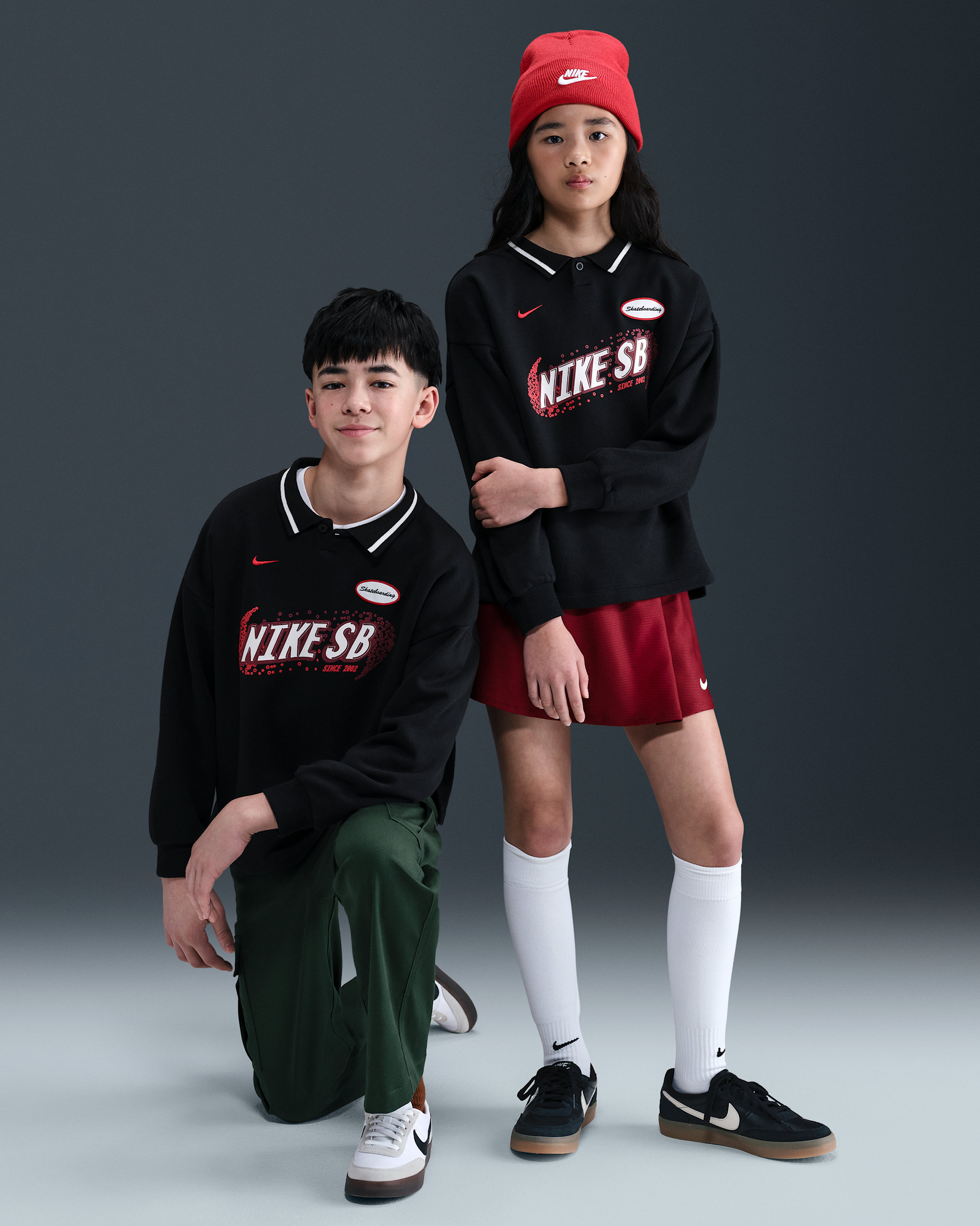 Nike SB Longsleeve-Skate-Poloshirt (ältere Kinder) - Schwarz/University Red