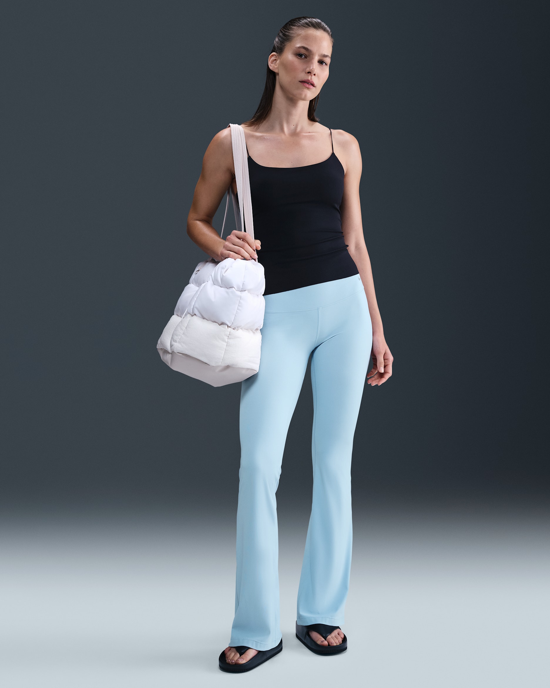 Leggings de tiro alto acampanados para mujer Nike Zenvy - Azul militar claro/Negro