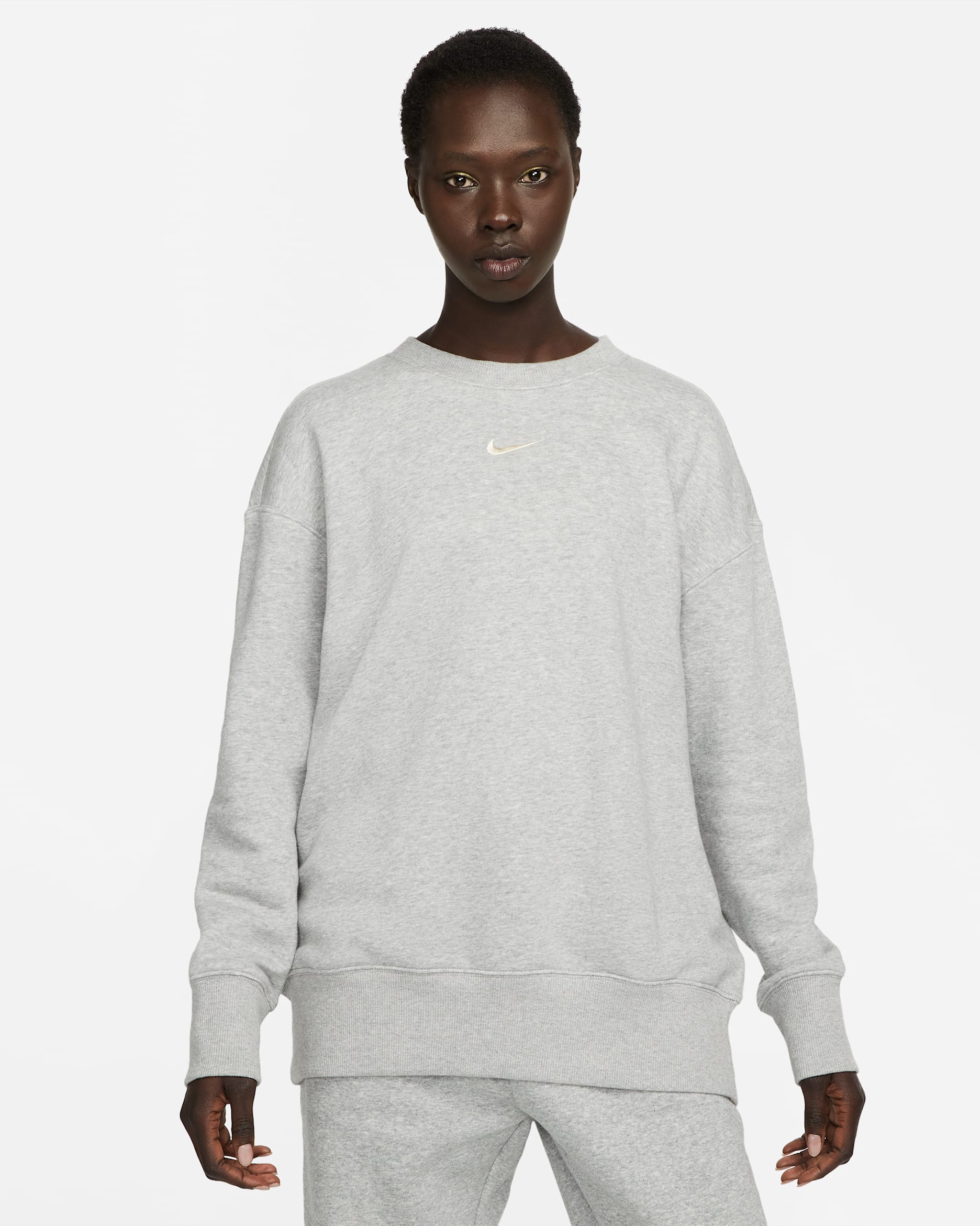 Sudadera oversized de cuello redondo de tejido Fleece para mujer Nike Sportswear Phoenix - Gris oscuro jaspeado/Vela