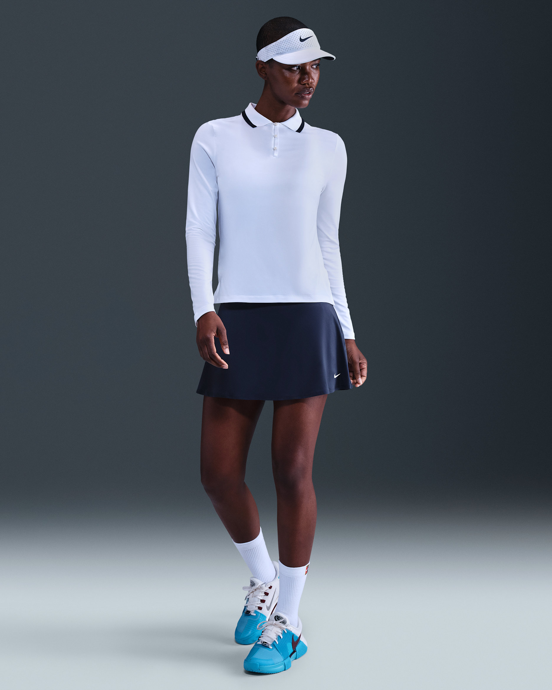 Nike Victory Women's Dri-FIT Short Flouncy Tennis Skirt - Midnight Navy/White