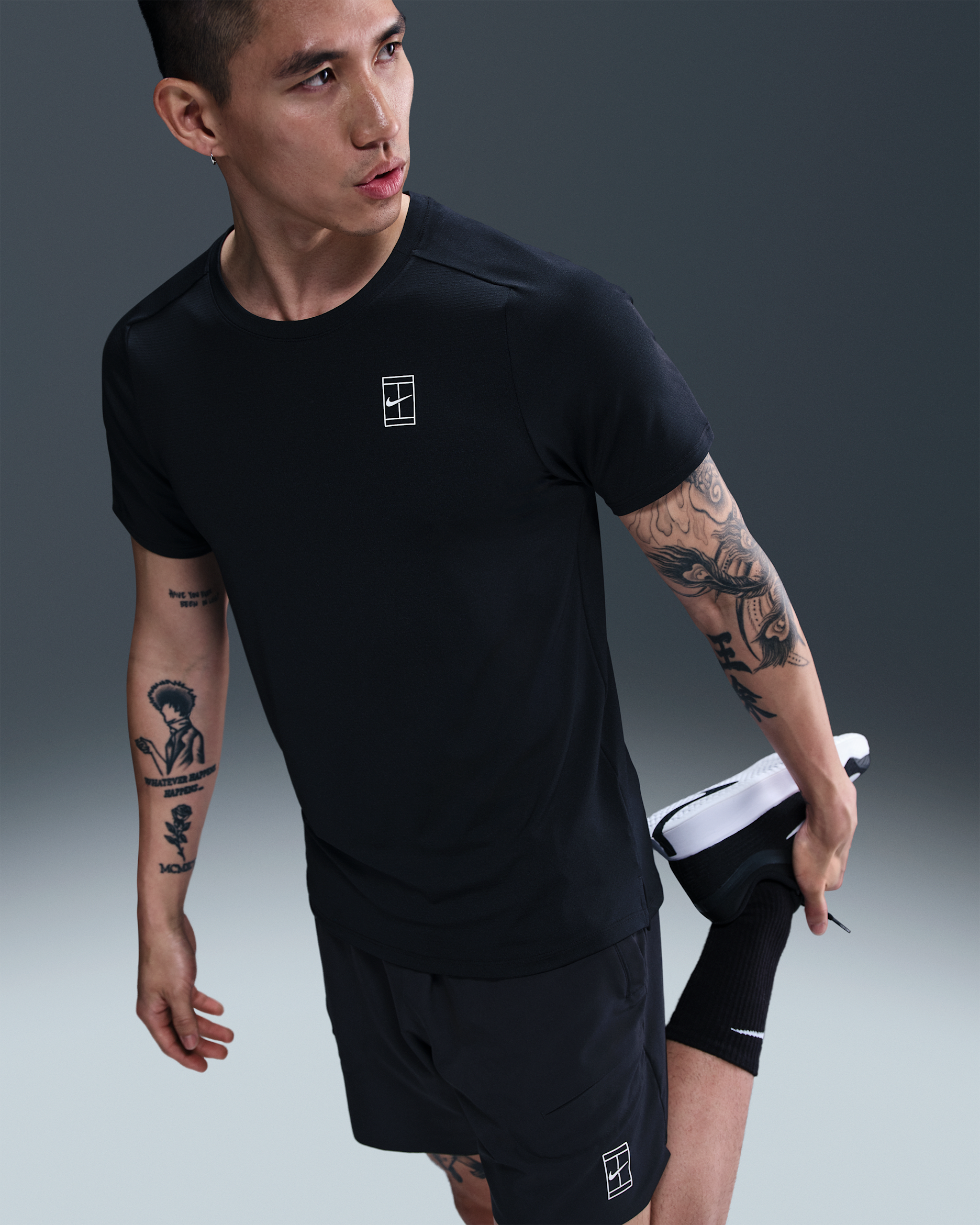 나이키코트 어드밴티지 남성 드라이 핏 테니스 탑 - 블랙/화이트