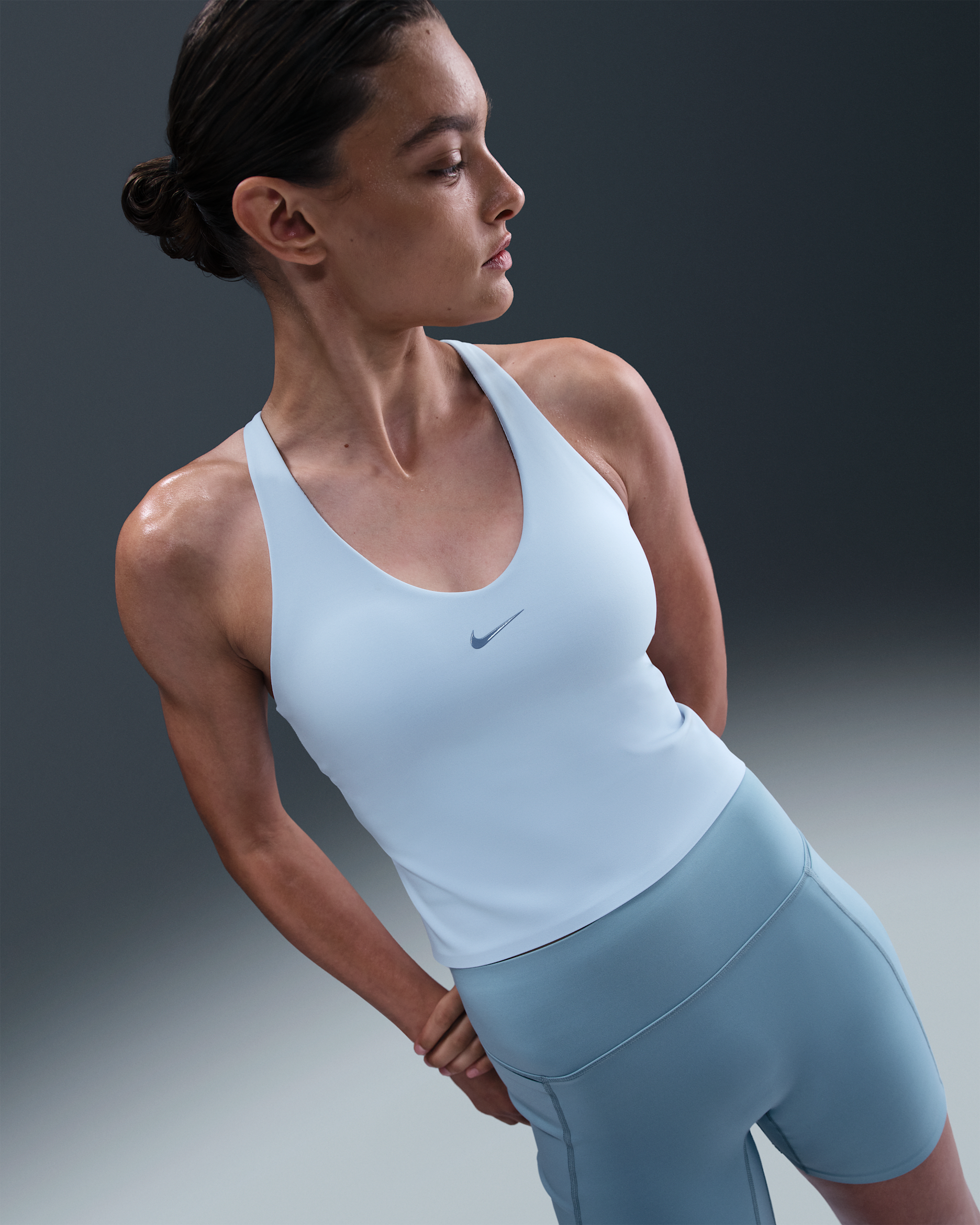 Nike Universa Women's Medium-Support Padded Sports Bra Tank - Celestine Blue/Chambray/Work Blue