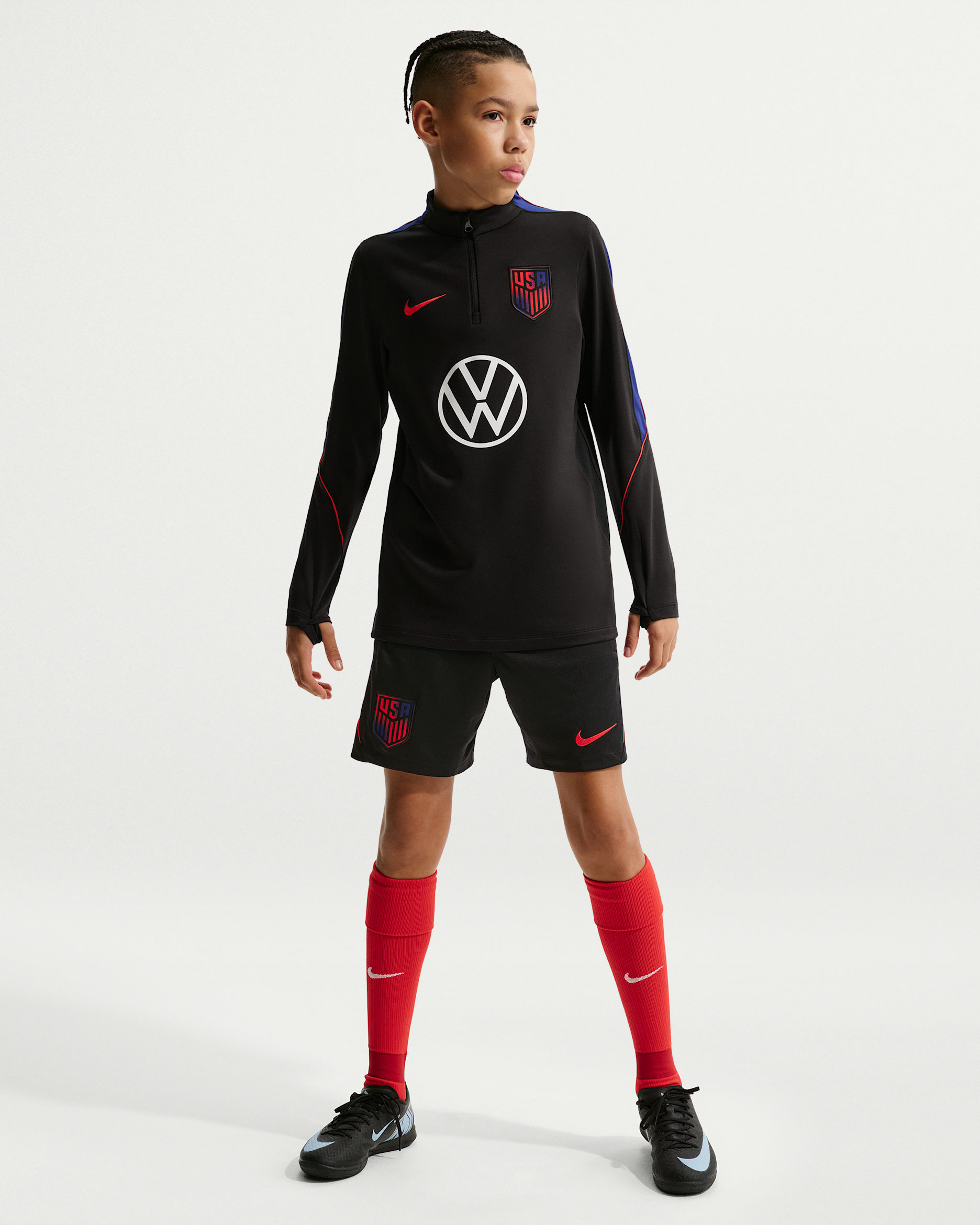 USMNT Strike Big Kids' Nike Dri-FIT Soccer Knit Shorts - Black/Deep Royal Blue/Challenge Red