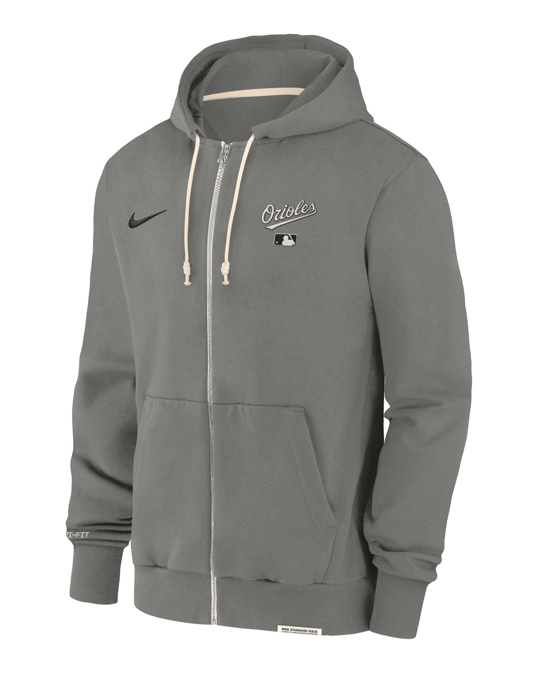 Sudadera con gorro Nike Dri-FIT de la MLB de cierre completo para hombre Baltimore Orioles Authentic Collection Travel - Gris acero oscuro