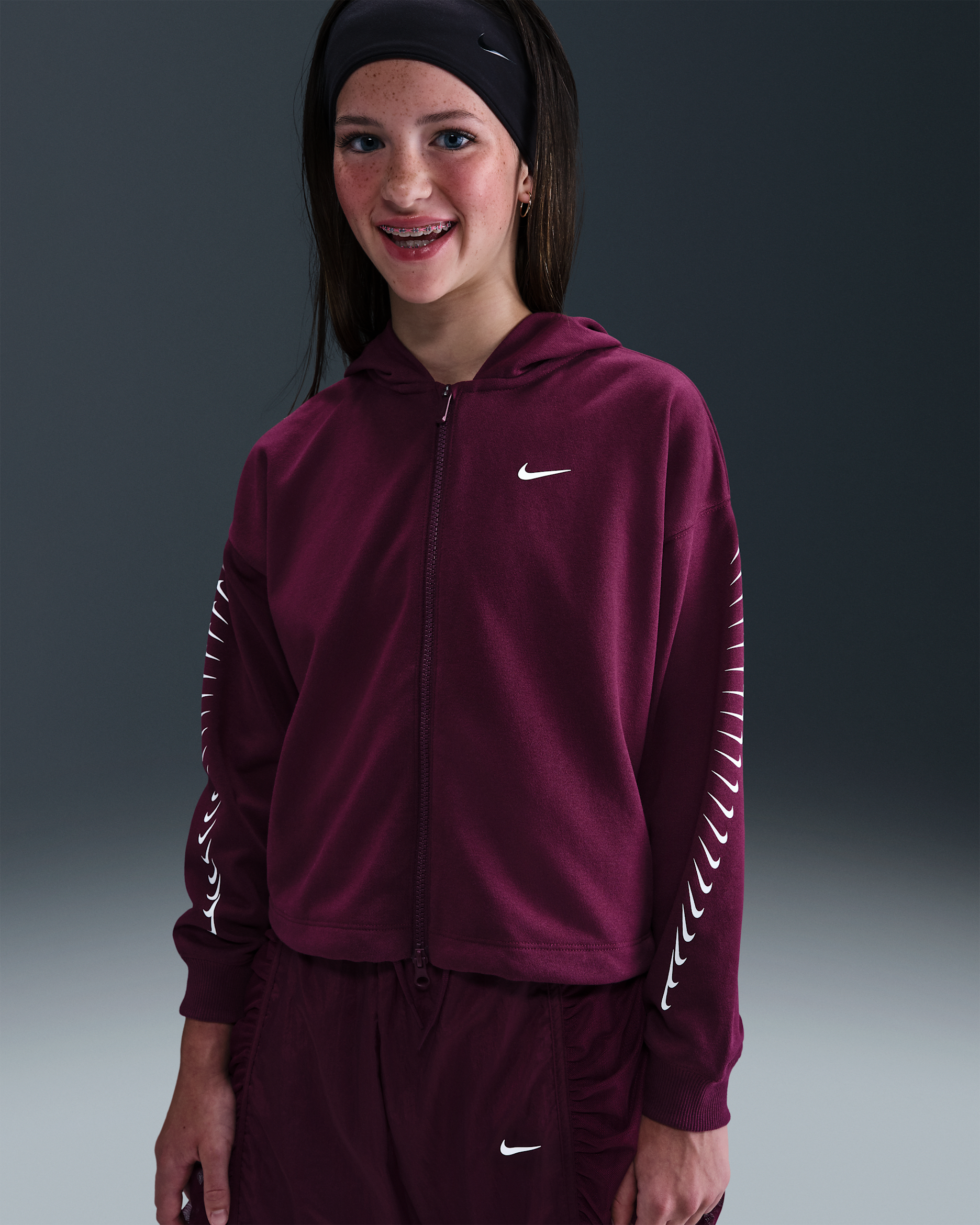 Nike Sportswear Girls' Dri-FIT Fleece Hoodie - Bordeaux/White