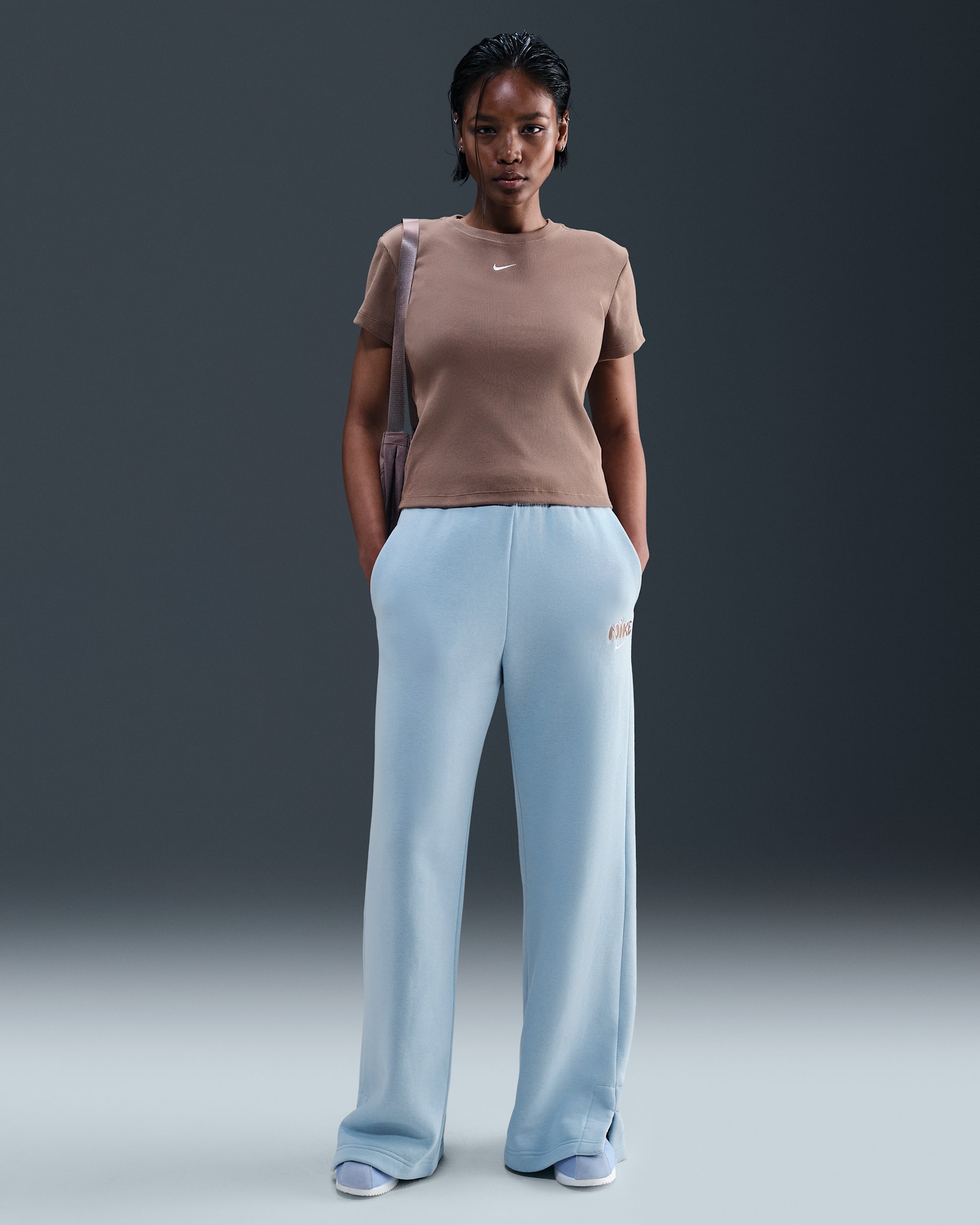 Nike Sportswear Phoenix Fleece Pantalón de chándal de talle alto - Mujer - Light Armory Blue/Cave Stone