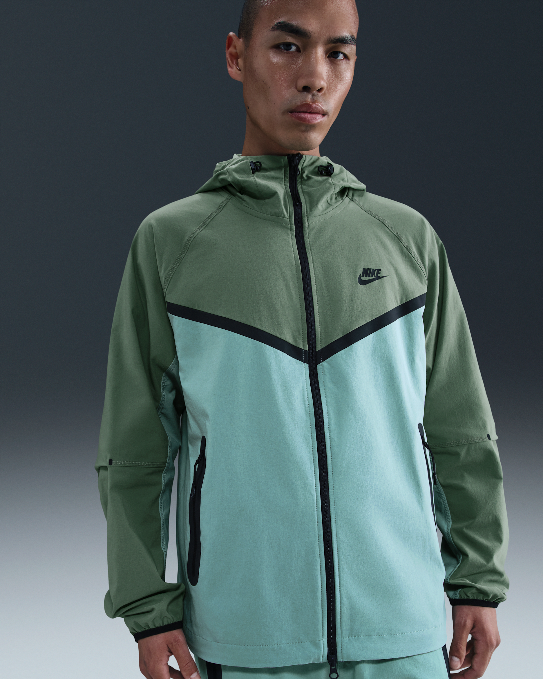나이키 테크 윈드러너 남성 우븐 풀집 재킷 - 캐넌/클레이 그린/블랙