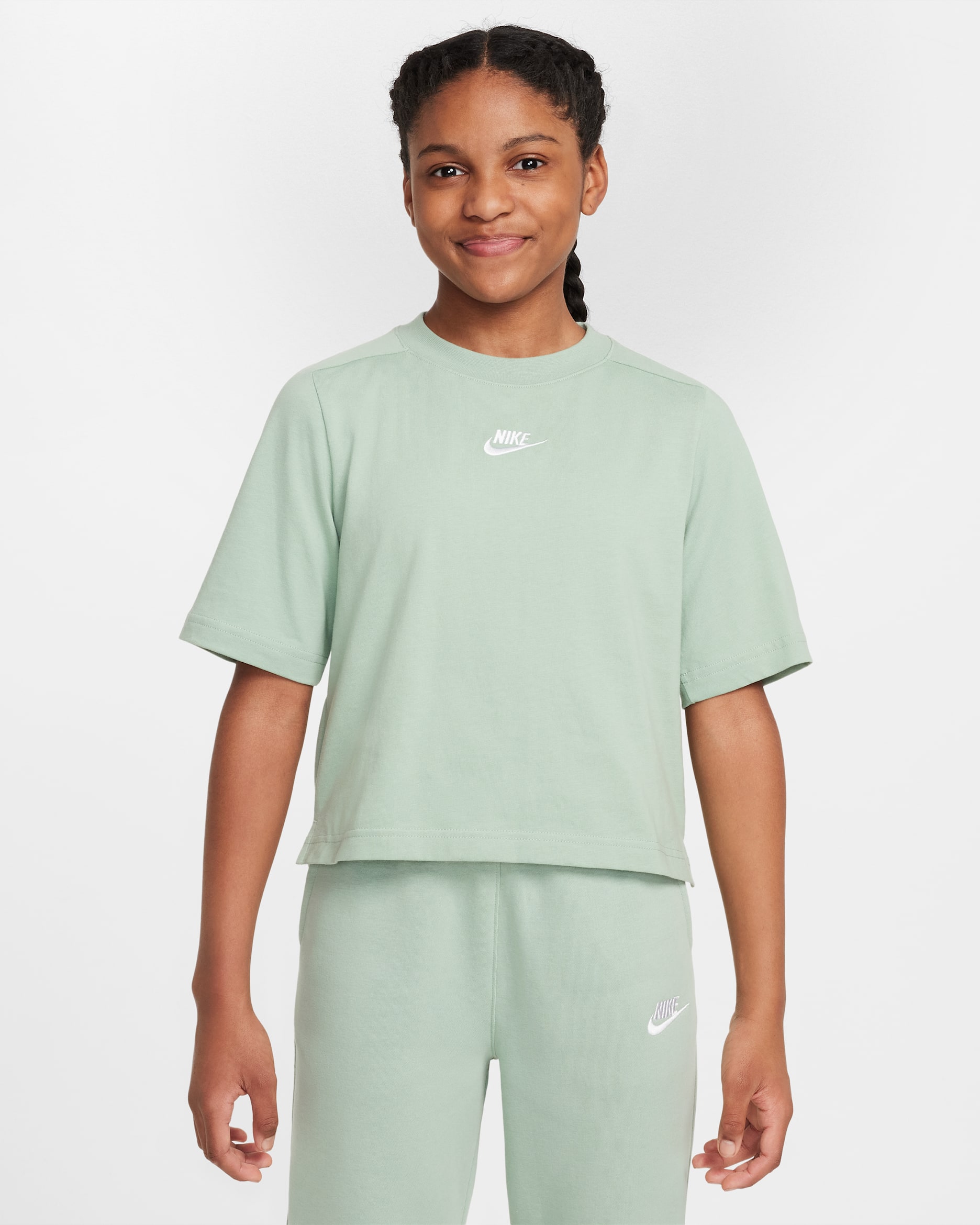 Nike Sportswear Older Kids' (Girls') Short-Sleeve Top - Steam/White