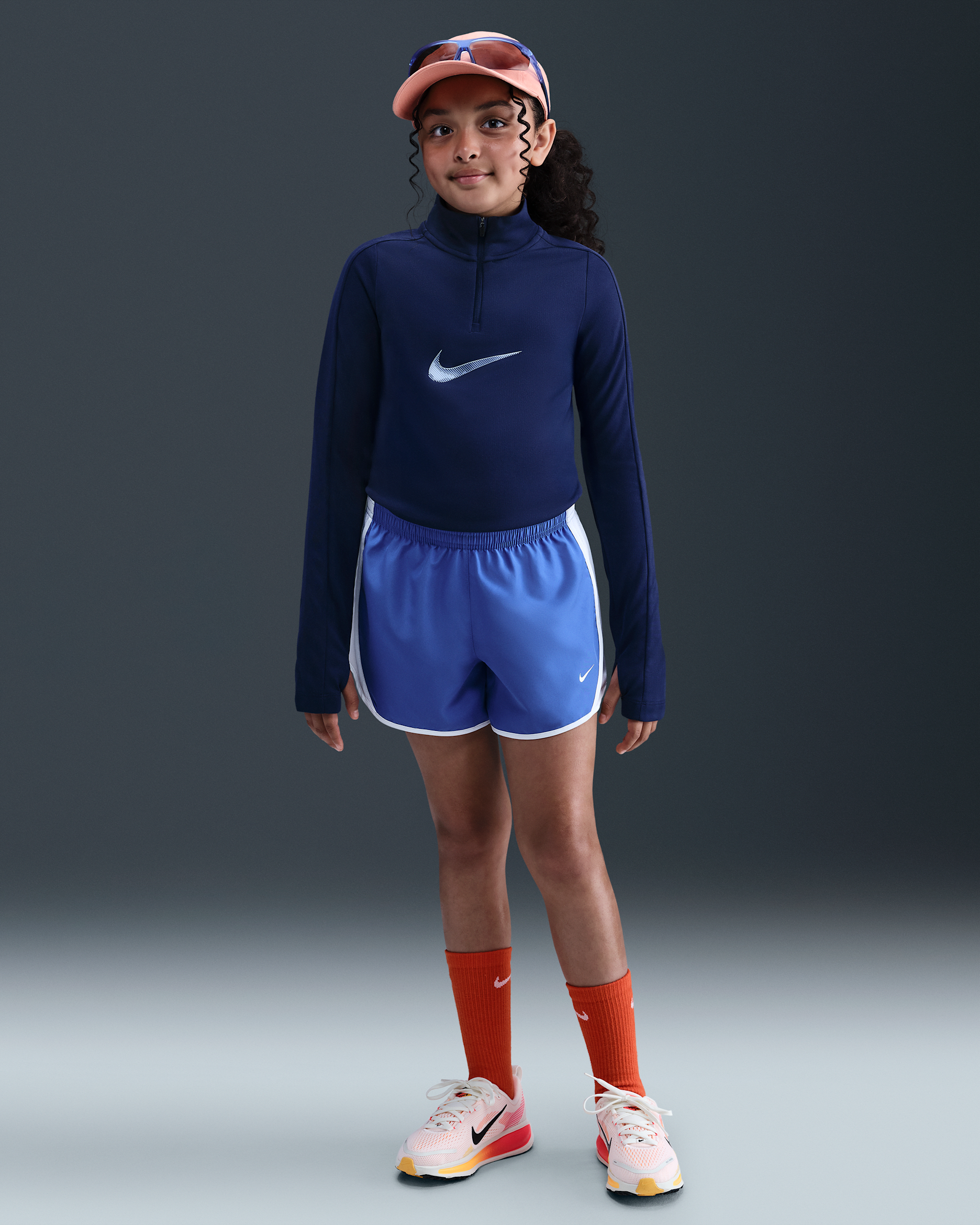 Shorts de correr Dri-FIT para niña talla grande Nike Tempo - Azul cometa/Blanco/Blanco/Blanco