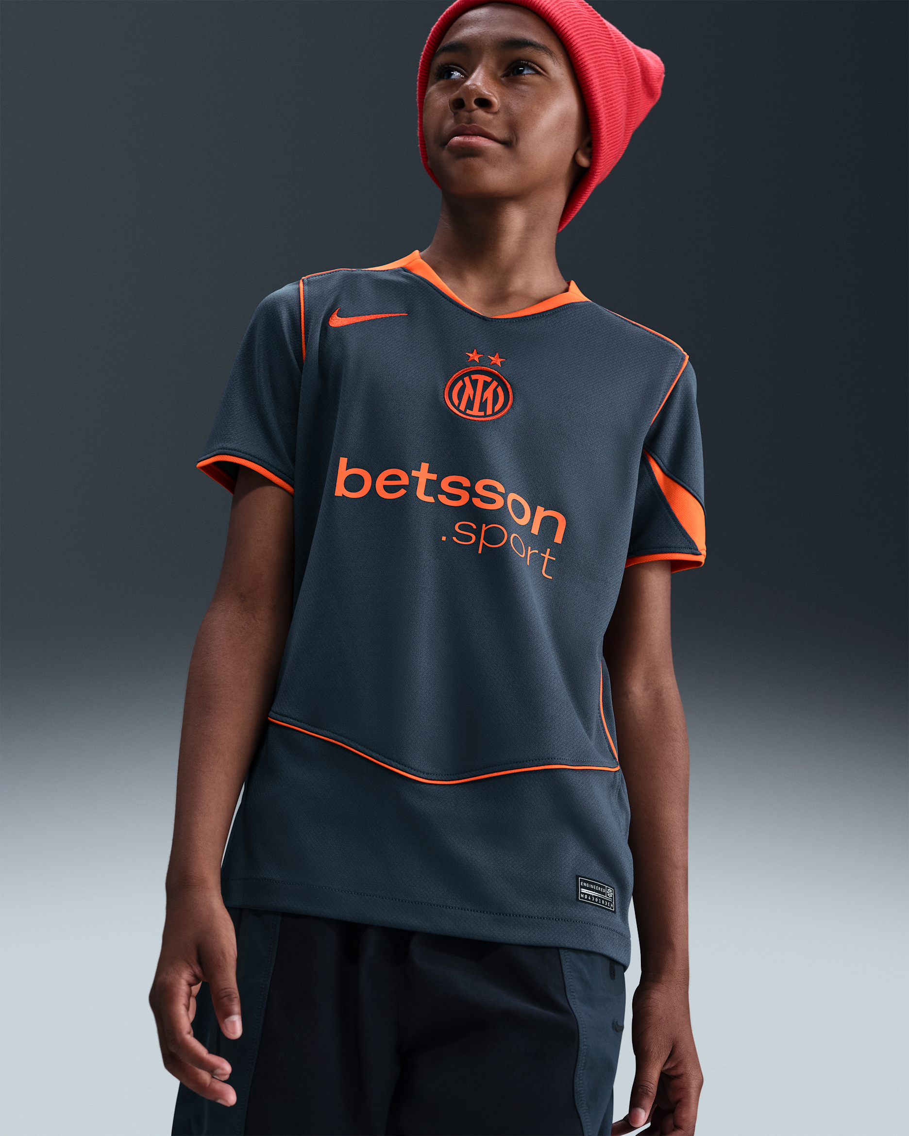 Jersey de fútbol Nike Dri-FIT Total 90 Replica del Inter de Milán alternativo 2025/26 Stadium para niños talla grande - Trueno azul/Naranja seguridad/Naranja seguridad
