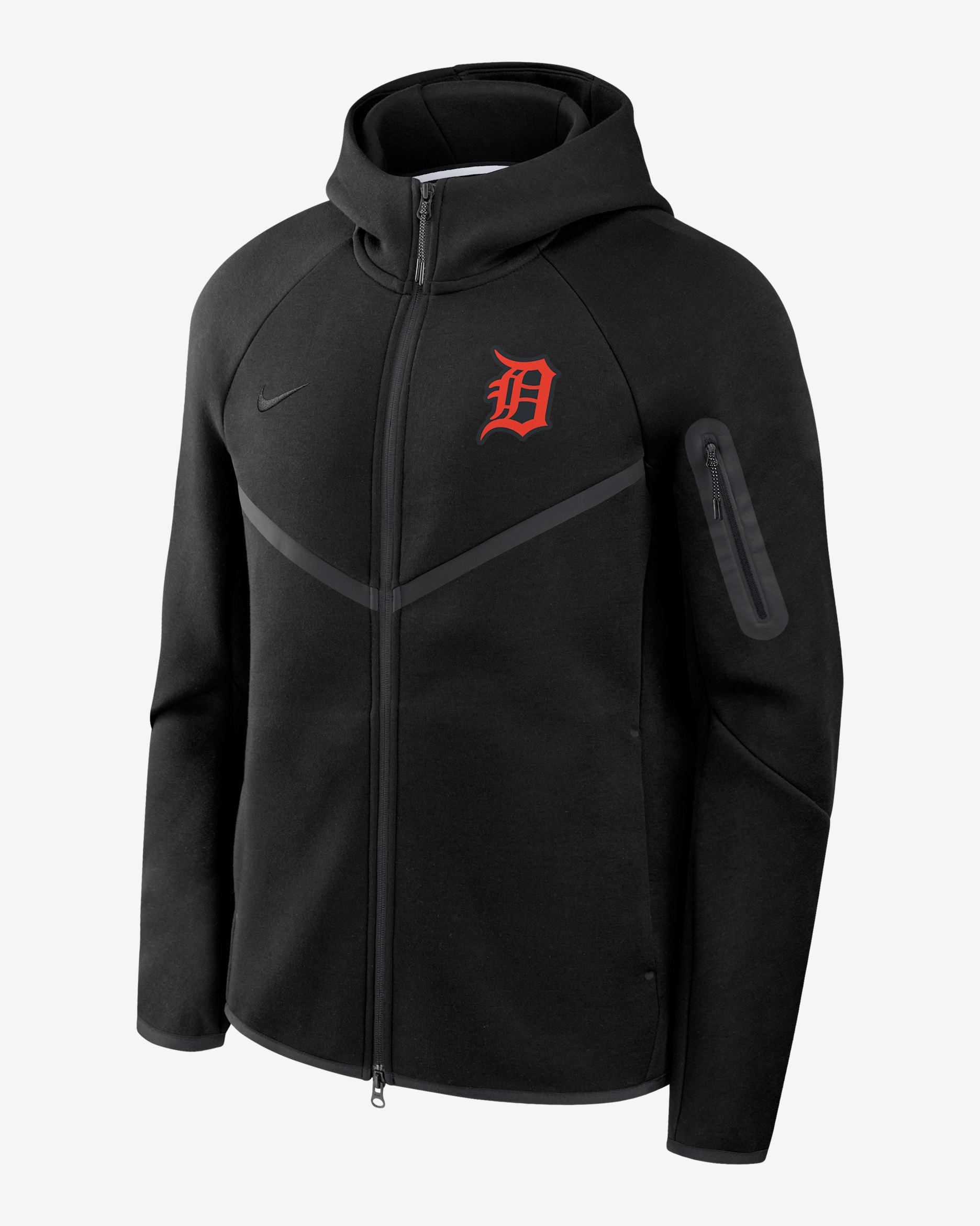 Chamarra con gorro Nike de la MLB de cierre completo para hombre Detroit Tigers Tech Fleece Windrunner - Negro