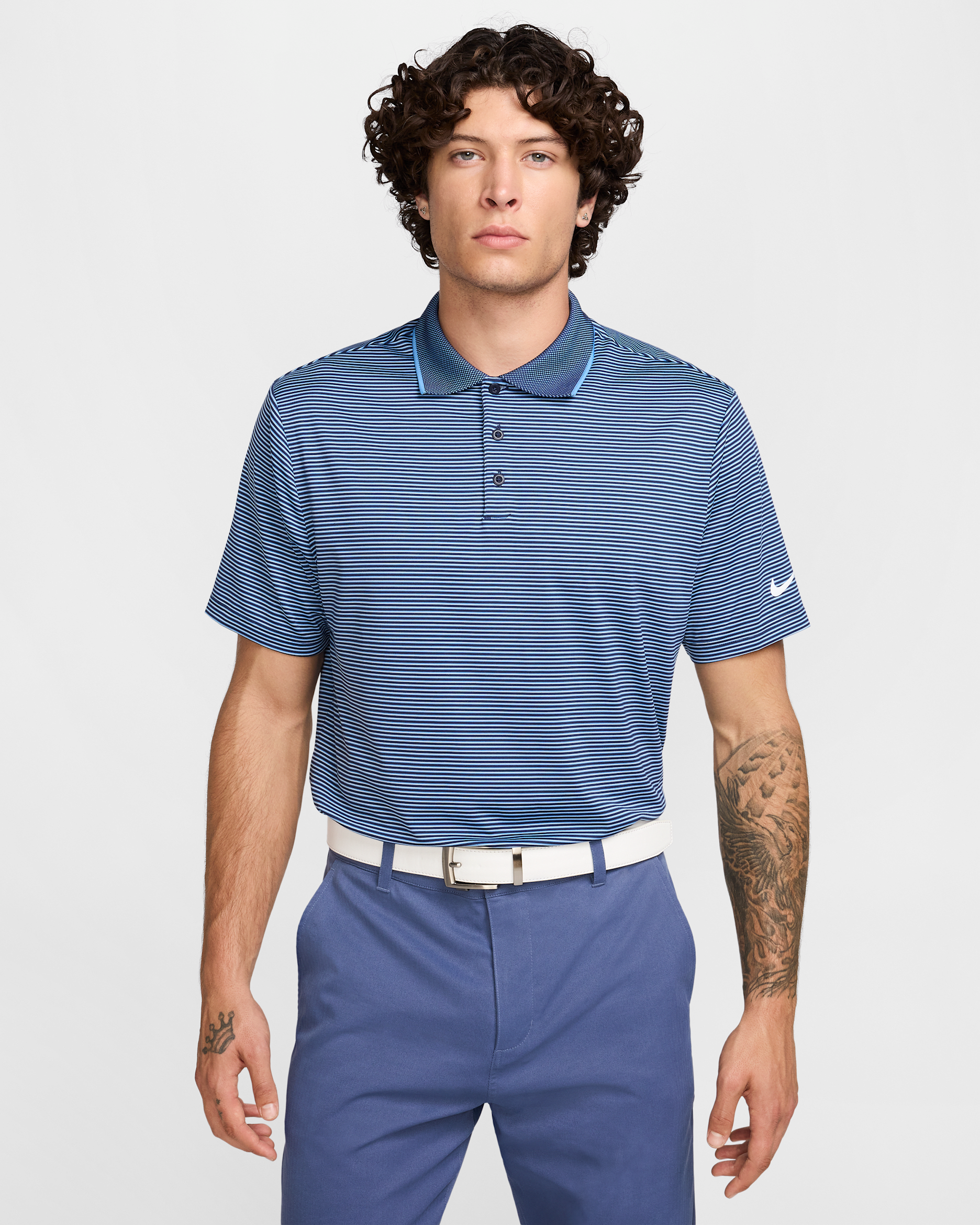 Nike Tour Men's Dri-FIT Striped Golf Polo - Midnight Navy/White