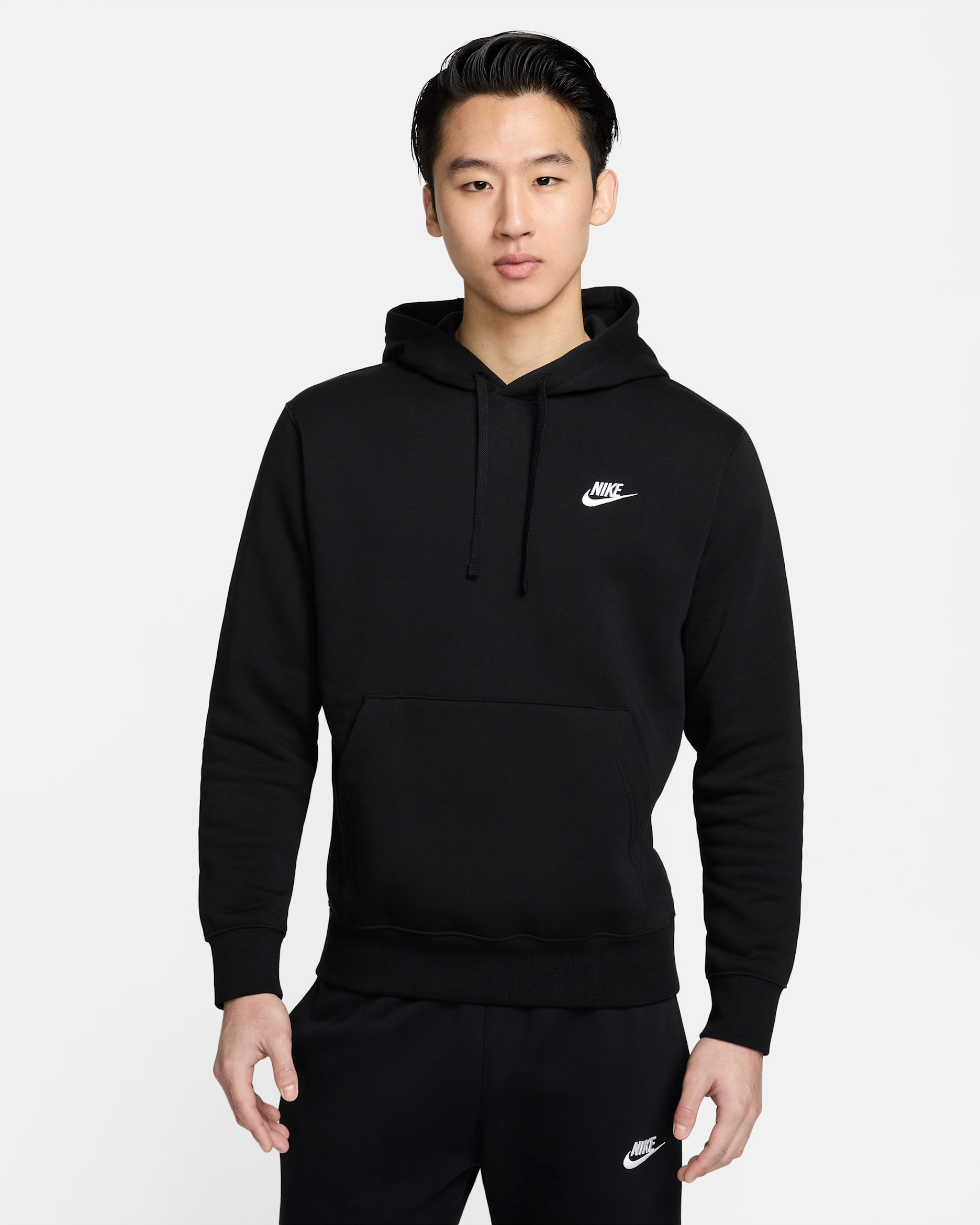 Sudadera con gorro sin cierre Nike Sportswear Club Fleece - Negro/Negro/Blanco