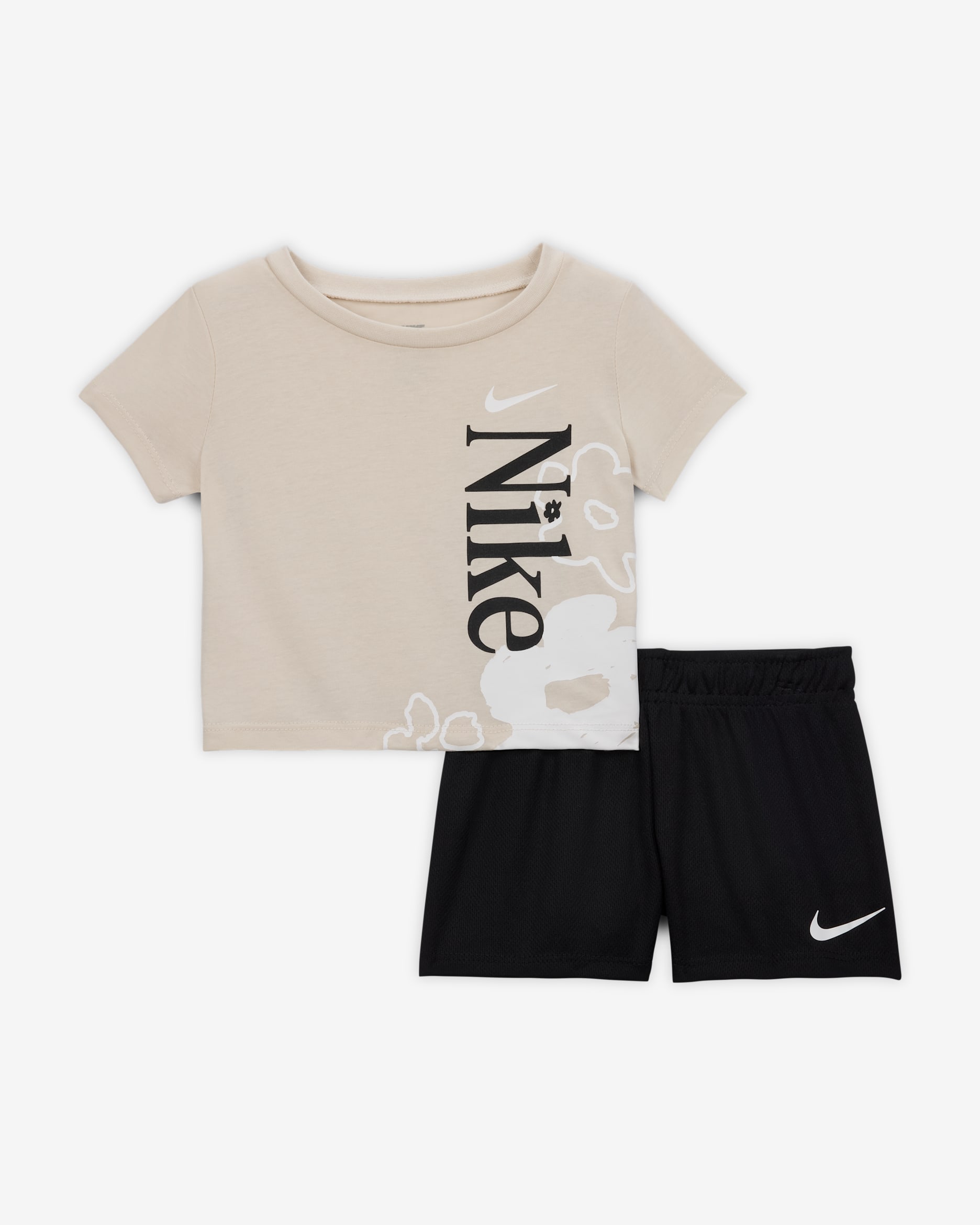 Nike Baby (12-24M) Wild Flower T-Shirt and Mesh Shorts Set - Black