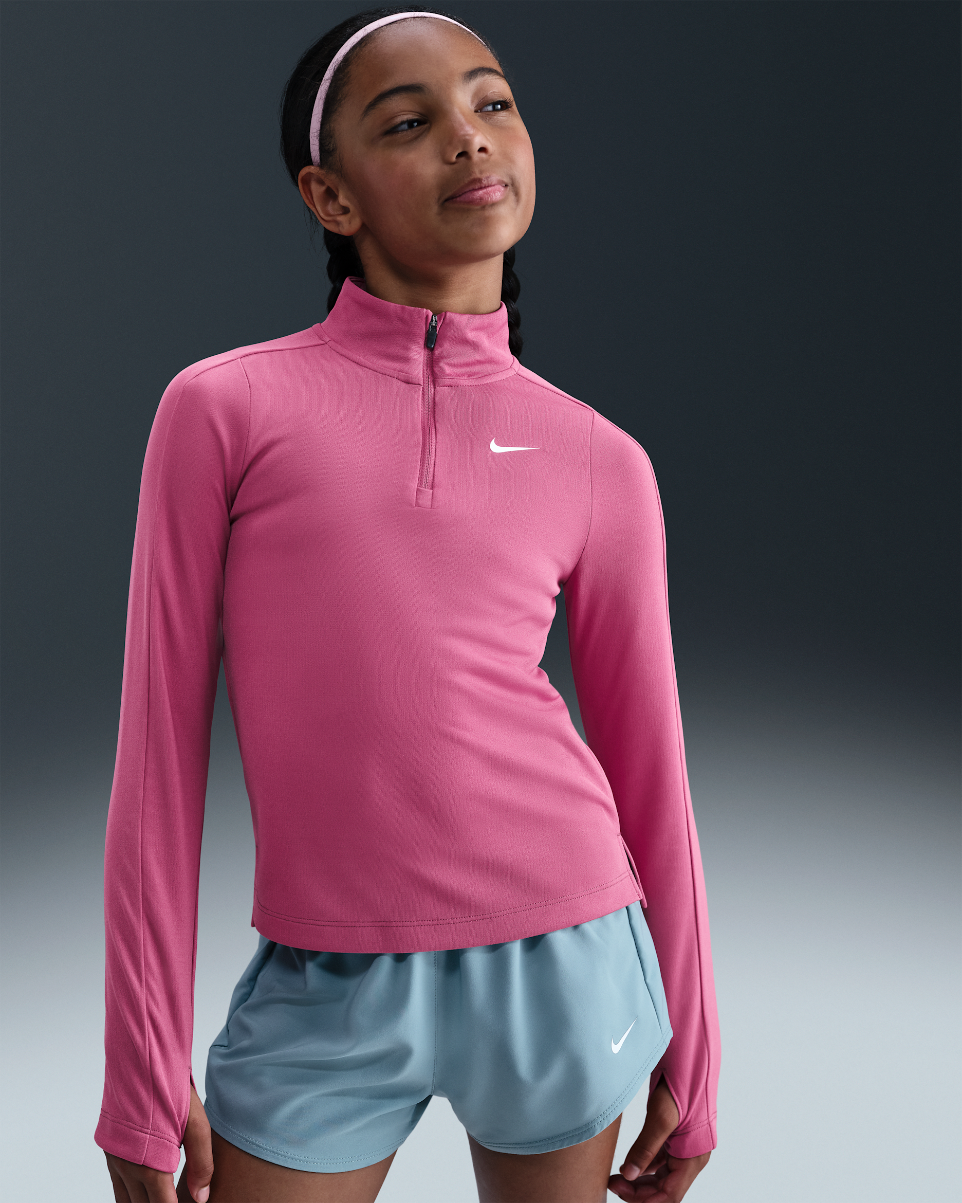 Haut à manches longues et 1/4 de zip Dri-FIT Nike pour fille - Sweet Beet/Blanc