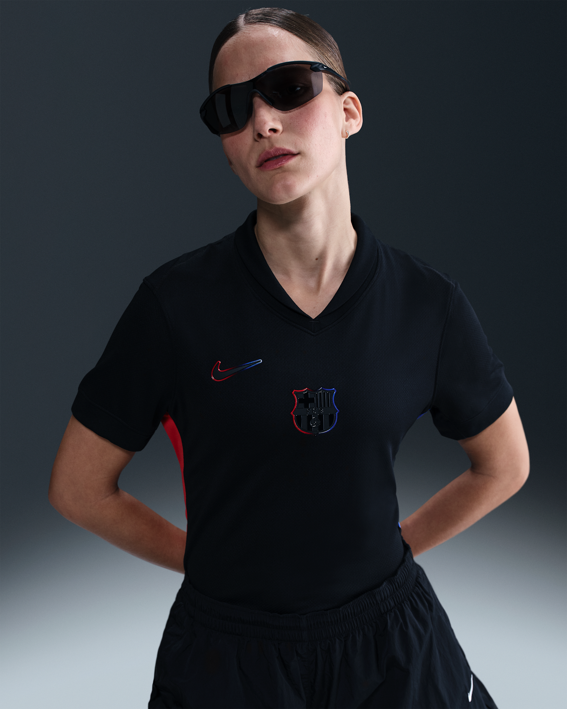 F.C. Barcelona 2024/25 Stadium Away Women's Nike Dri-FIT Football Replica Shirt - Black/University Red/Black