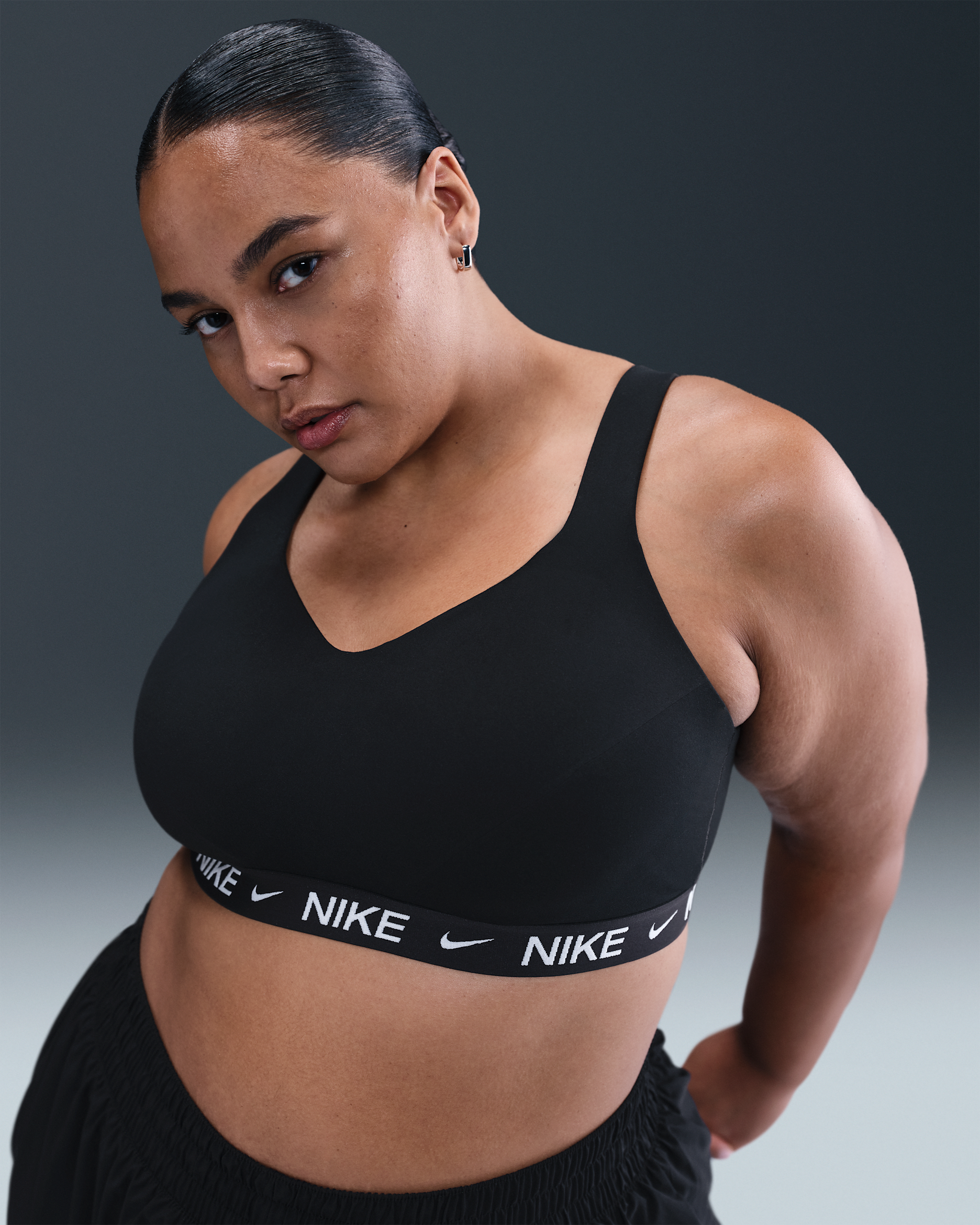 Nike Indy High-Support Women's Padded Adjustable Sports Bra (Plus Size) - Black/Black/White