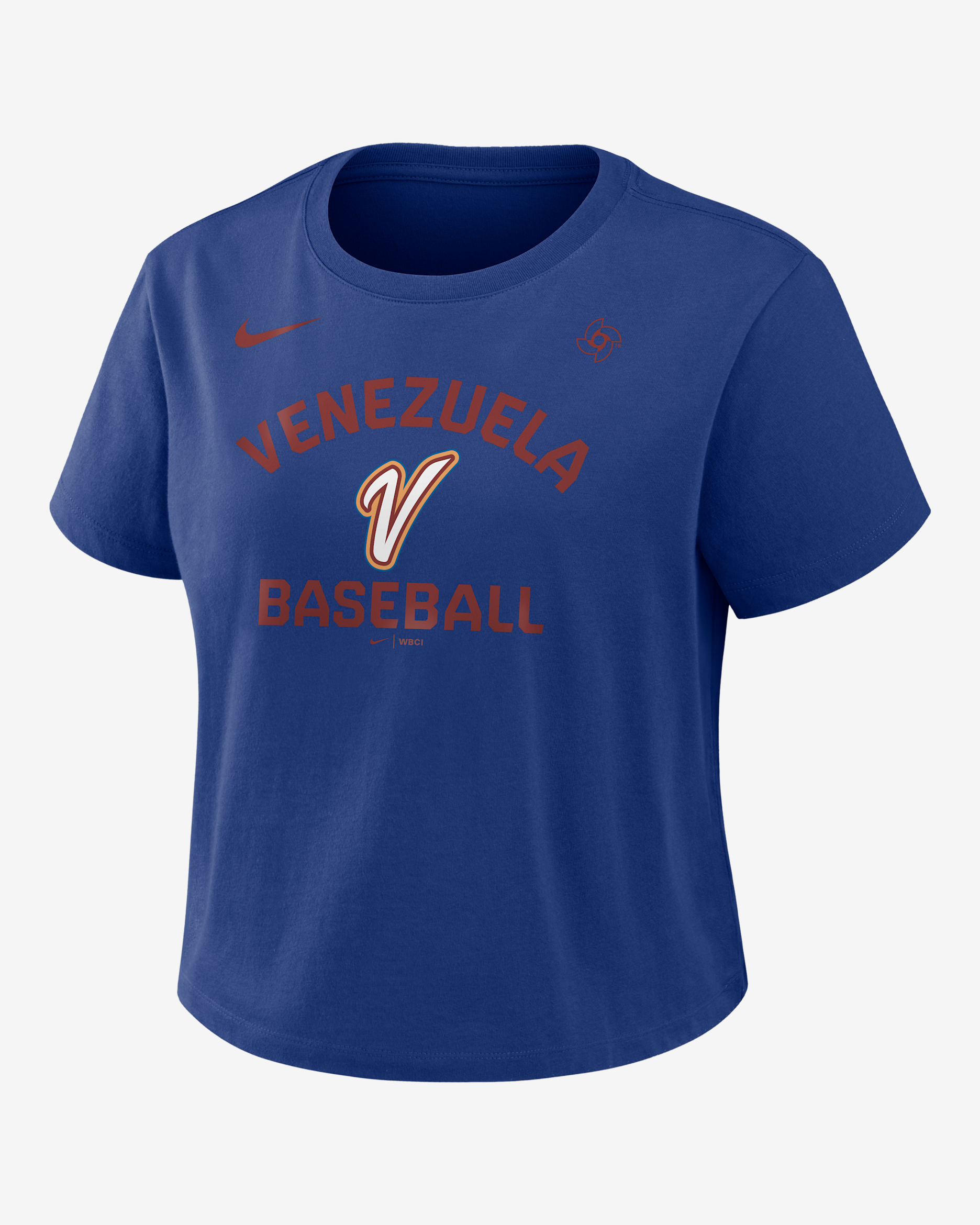 Venezuela National Baseball Team 2026 World Baseball Classic Mod Women's Nike Cropped T-Shirt - Rush Blue