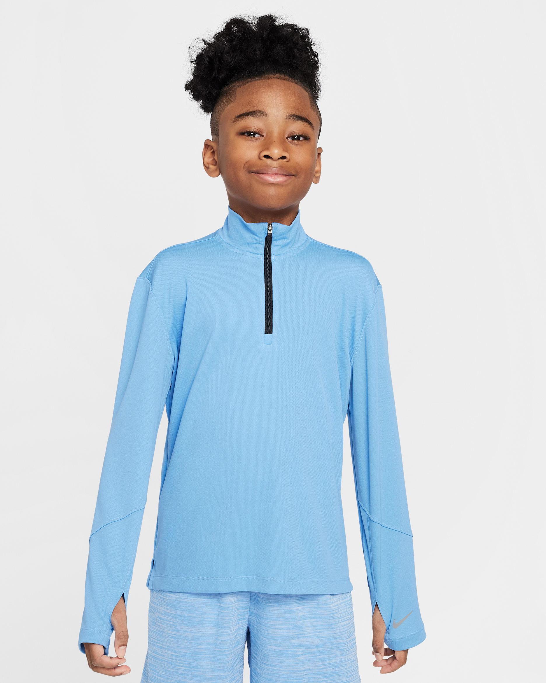 Playera de medio cierre de manga larga Dri-FIT con protección UV para niño talla grande Nike Multi - Azul extremo