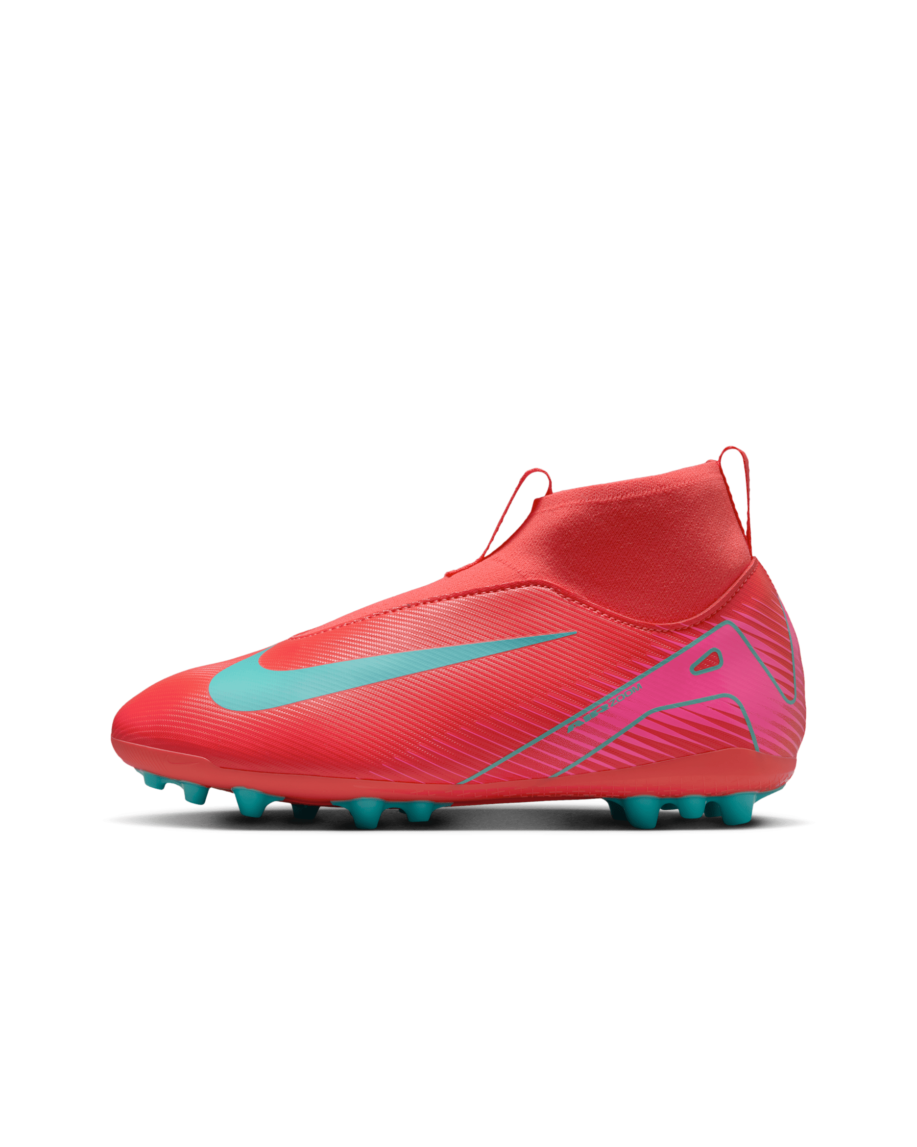 Nike Jr. Mercurial Superfly 10 Academy Younger/Older Kids' Artificial-Grass High-Top Football Boot - Ember Glow/Aurora Green