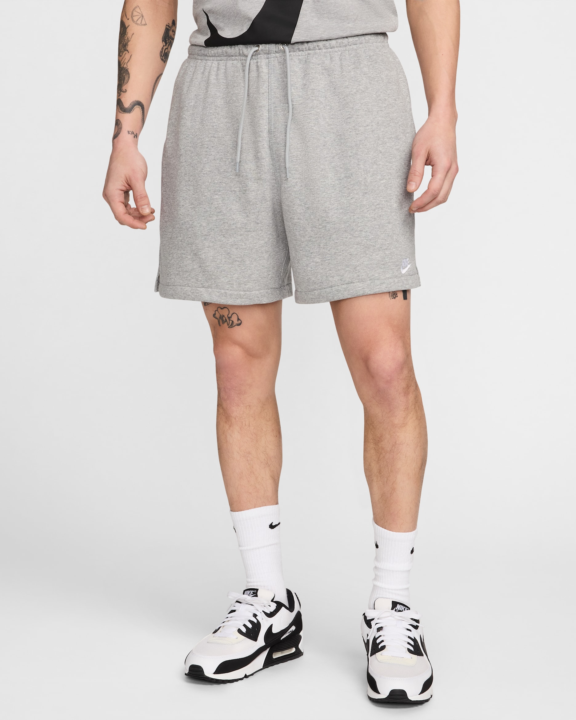 กางเกงขาสั้นผ้าเฟรนช์เทรีผู้ชาย Flow Nike Club - Dark Grey Heather/Light Smoke Grey/ขาว