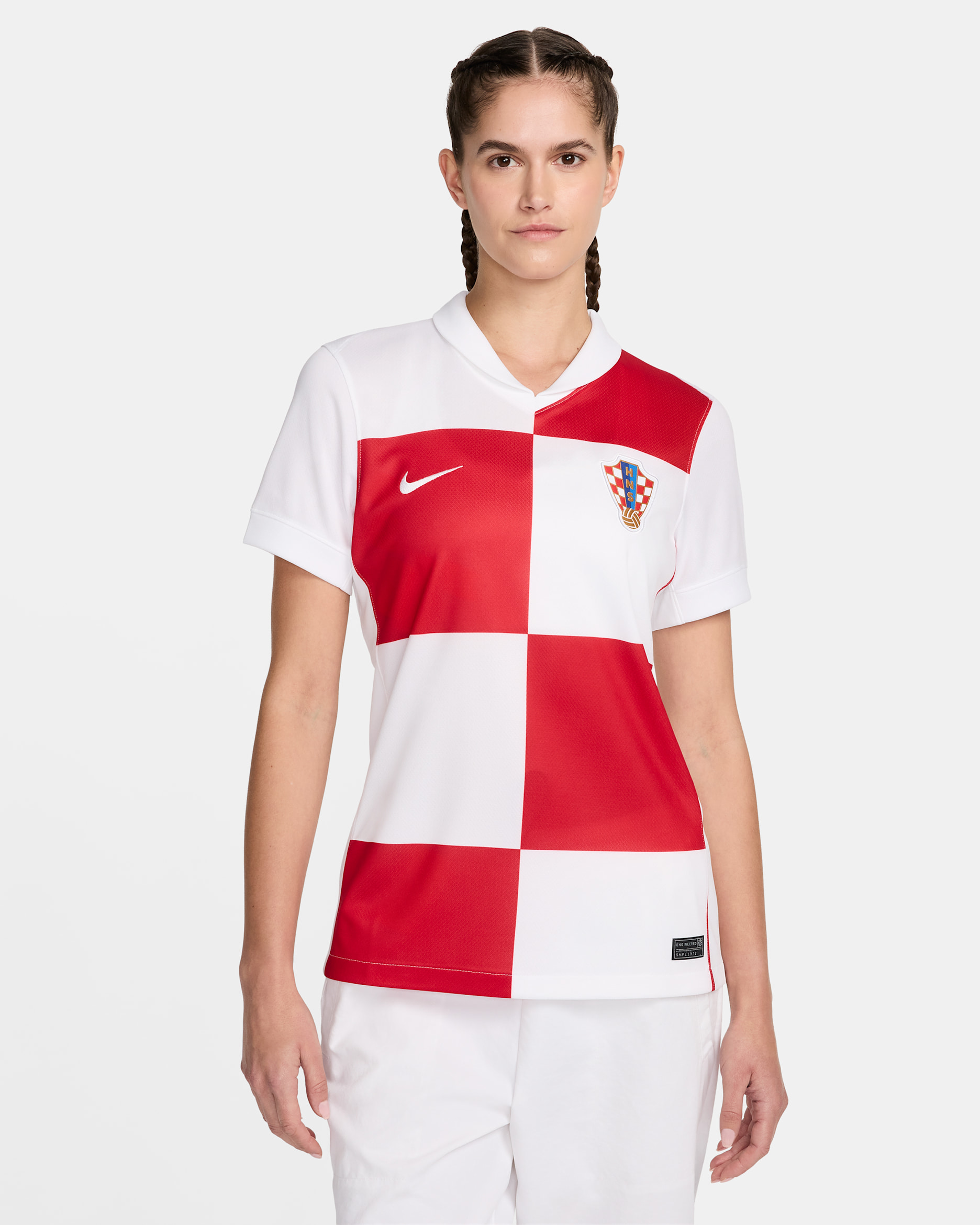 Kroatien 2024/25 Stadium Home Nike Dri-FIT Replica-fodboldtrøje til kvinder - hvid/University Red/hvid