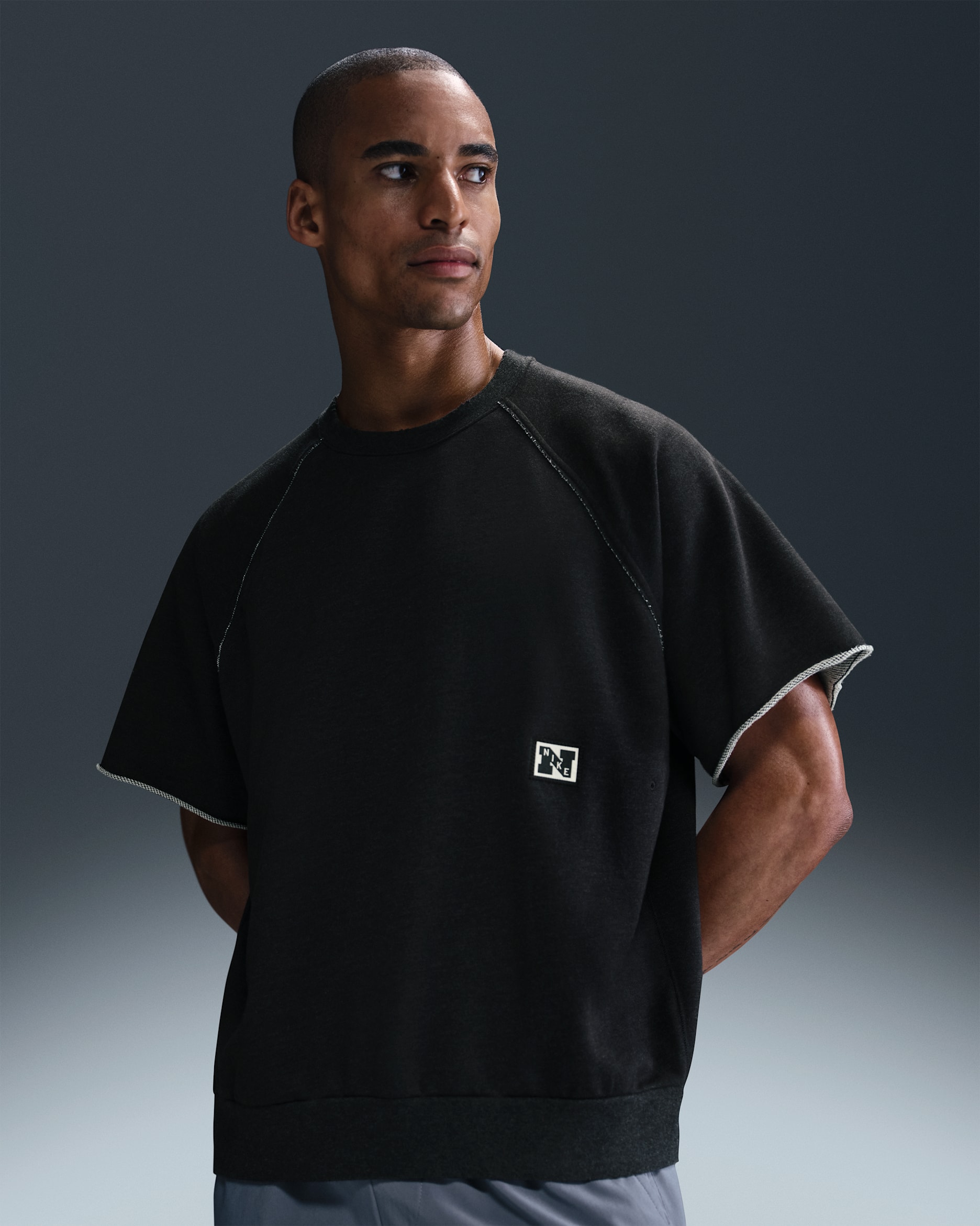 Playera de fitness de manga corta de tejido Fleece Dri-FIT para hombre Nike Heritage - Negro/Jaspeado/Negro/Negro