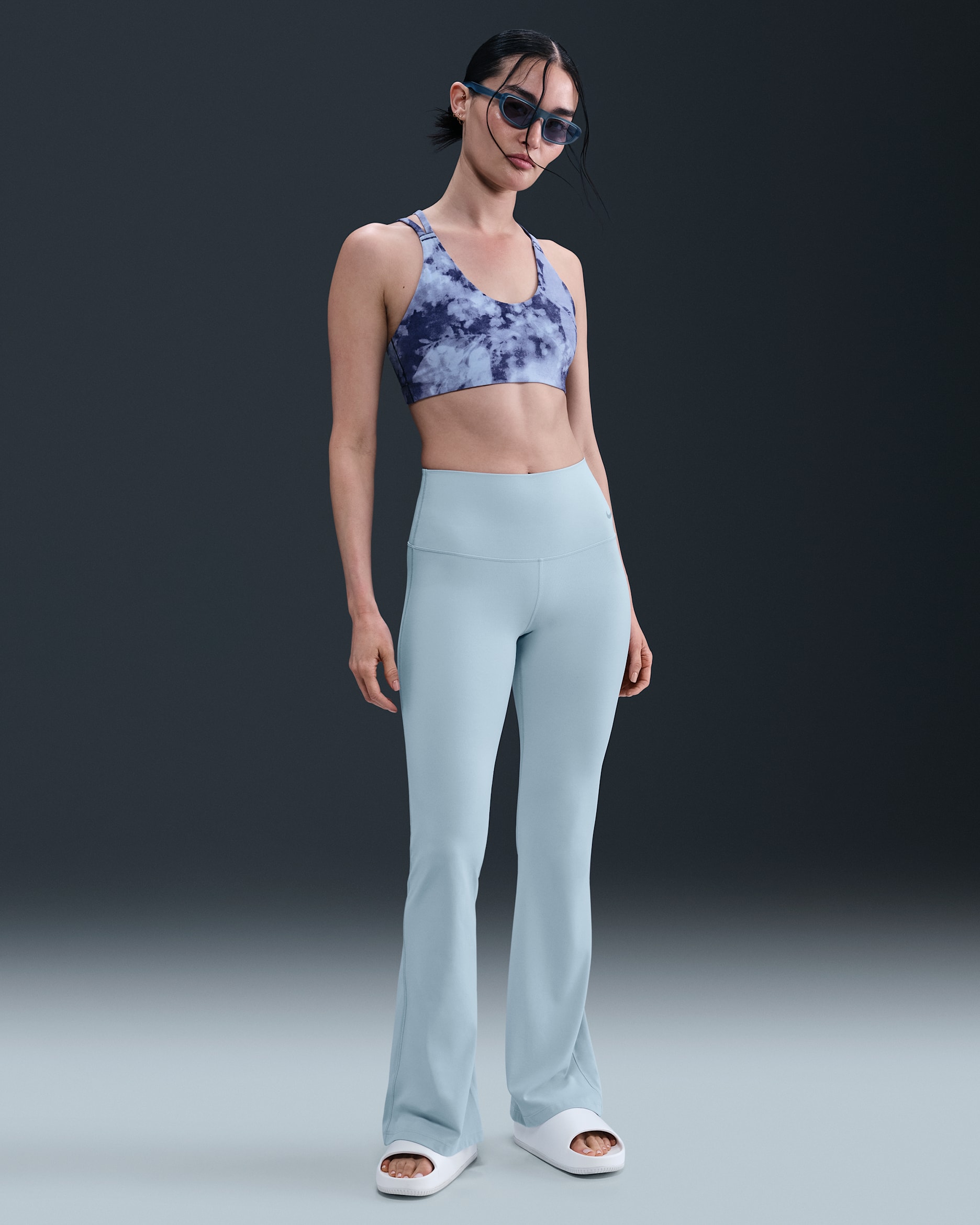 Nike Zenvy Women's High-Waisted Flared Leggings - Light Armory Blue/Black