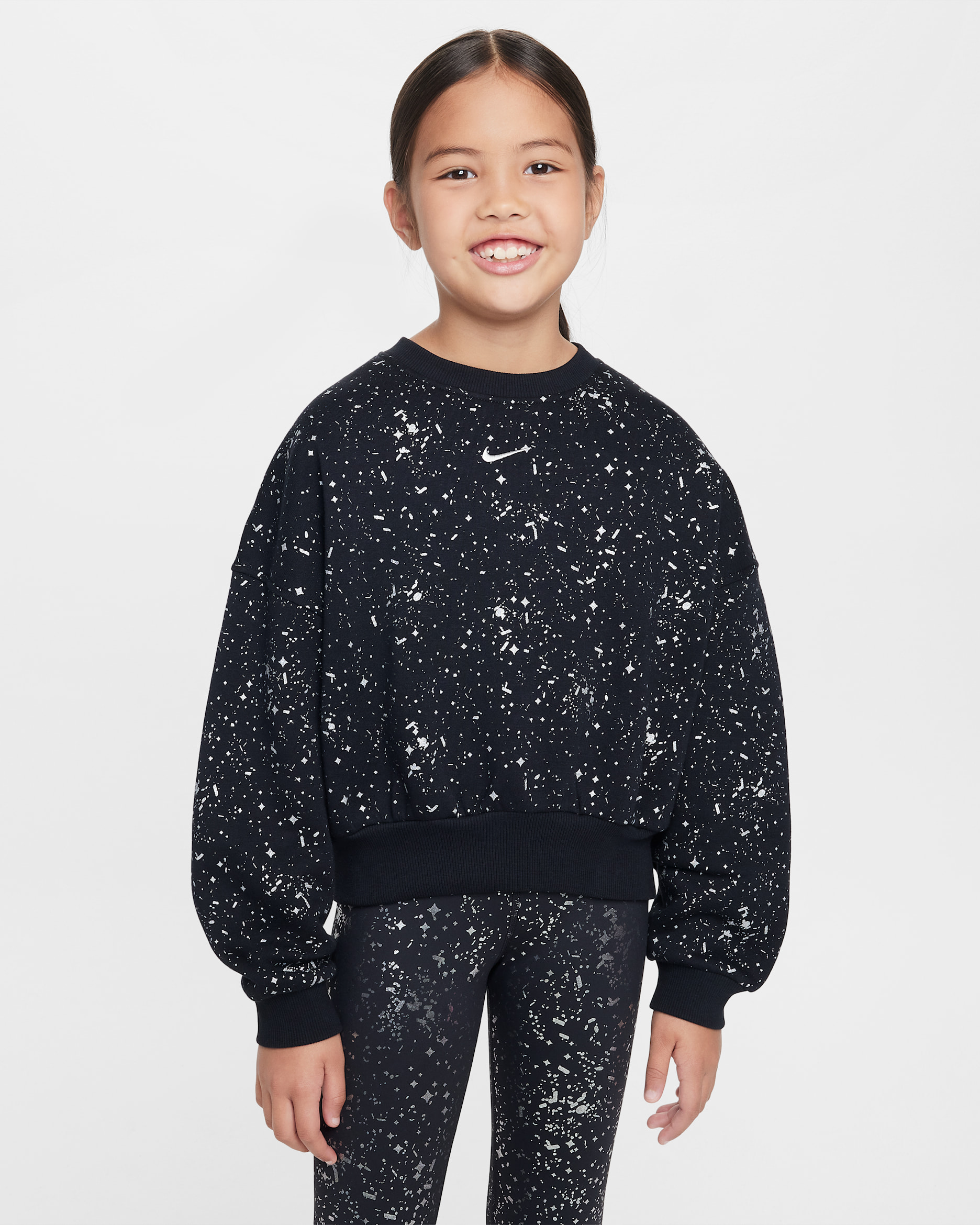 Sweat à col ras-du-cou Nike Sportswear Club Fleece pour ado (fille) - Noir/Metallic Silver