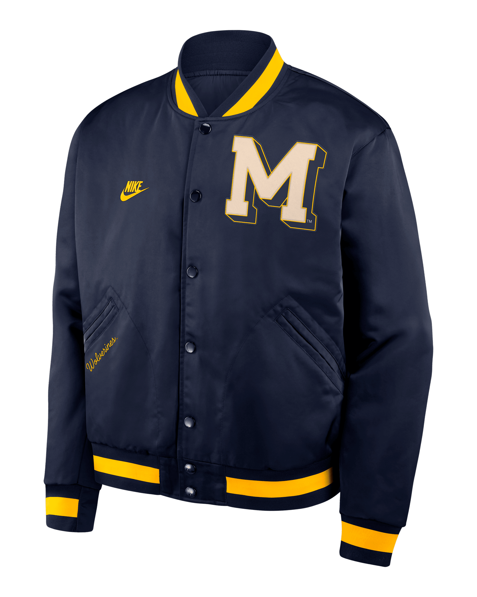 Michigan Legacy Men's Nike College Full-Snap Bomber Jacket - Navy