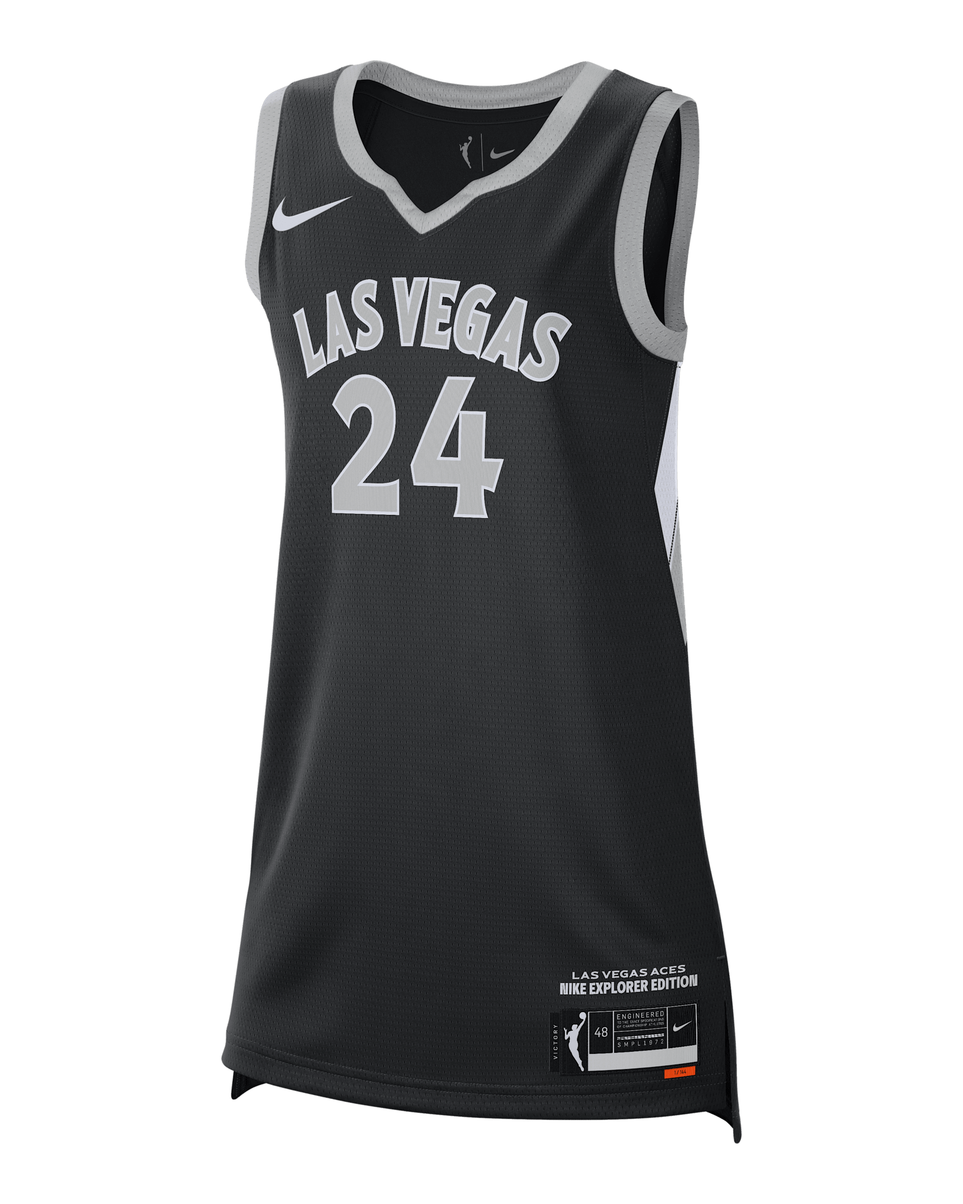 Jersey Nike Dri-FIT de la WNBA Victory Jewell Loyd Las Vegas Aces - Negro/Plata liso/Blanco