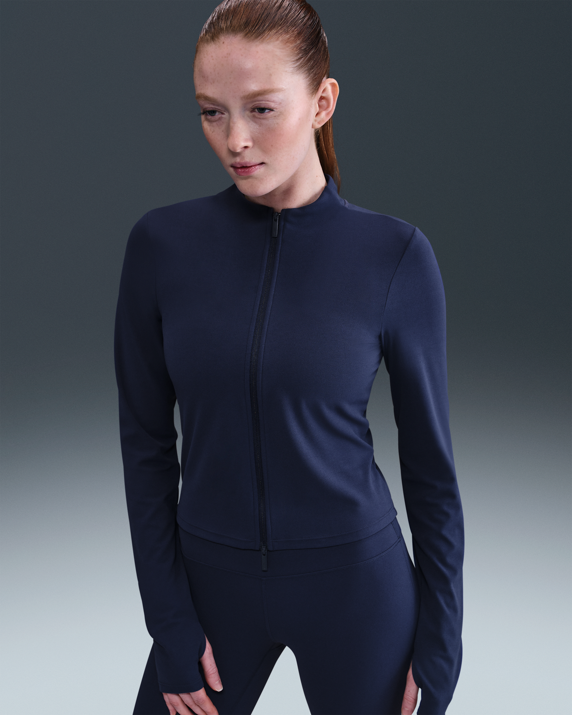 Nike Zenvy Women's Dri-FIT Full-Zip Long-Sleeve Top - Midnight Navy/White