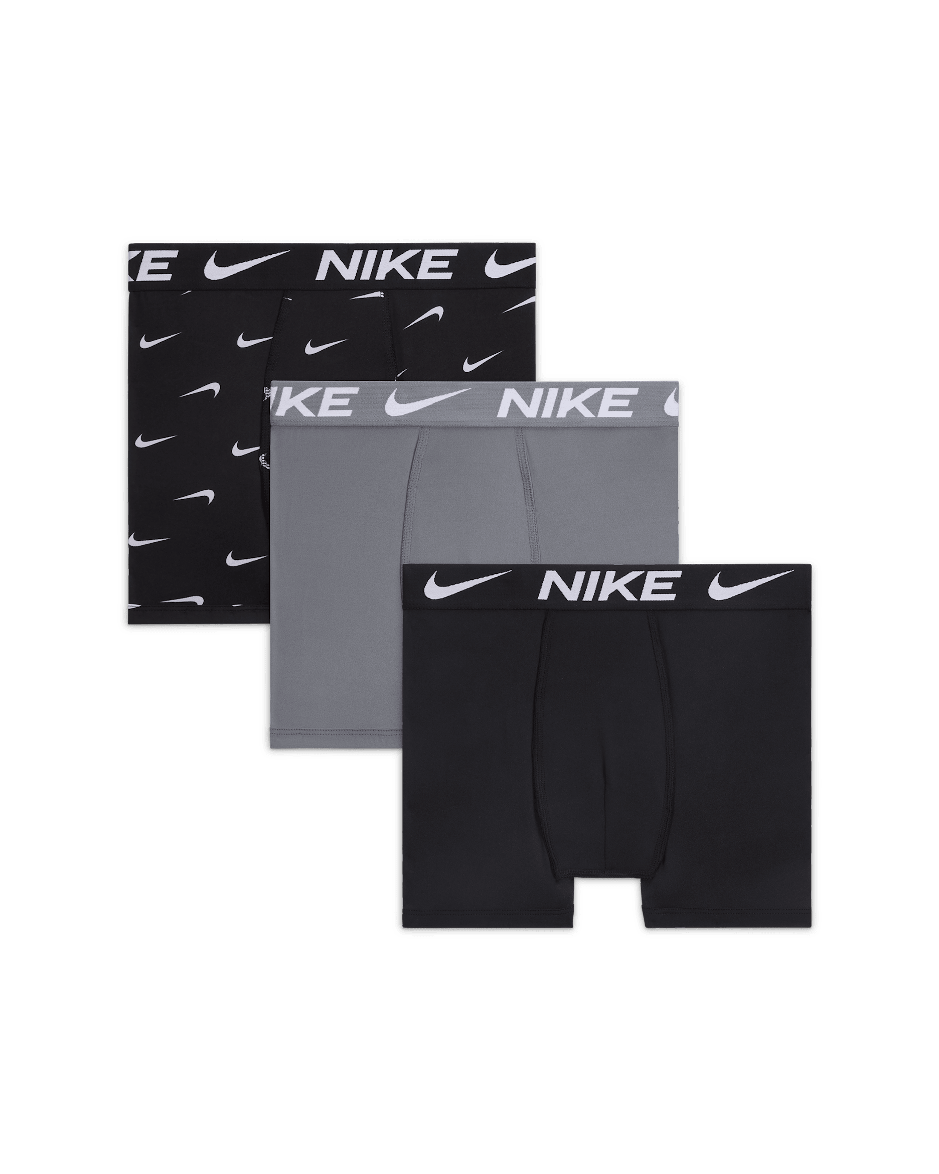 Nike Dri-FIT Essentials Big Kids' Printed Boxer Briefs (3-Pack) - Multi-Color/Grey