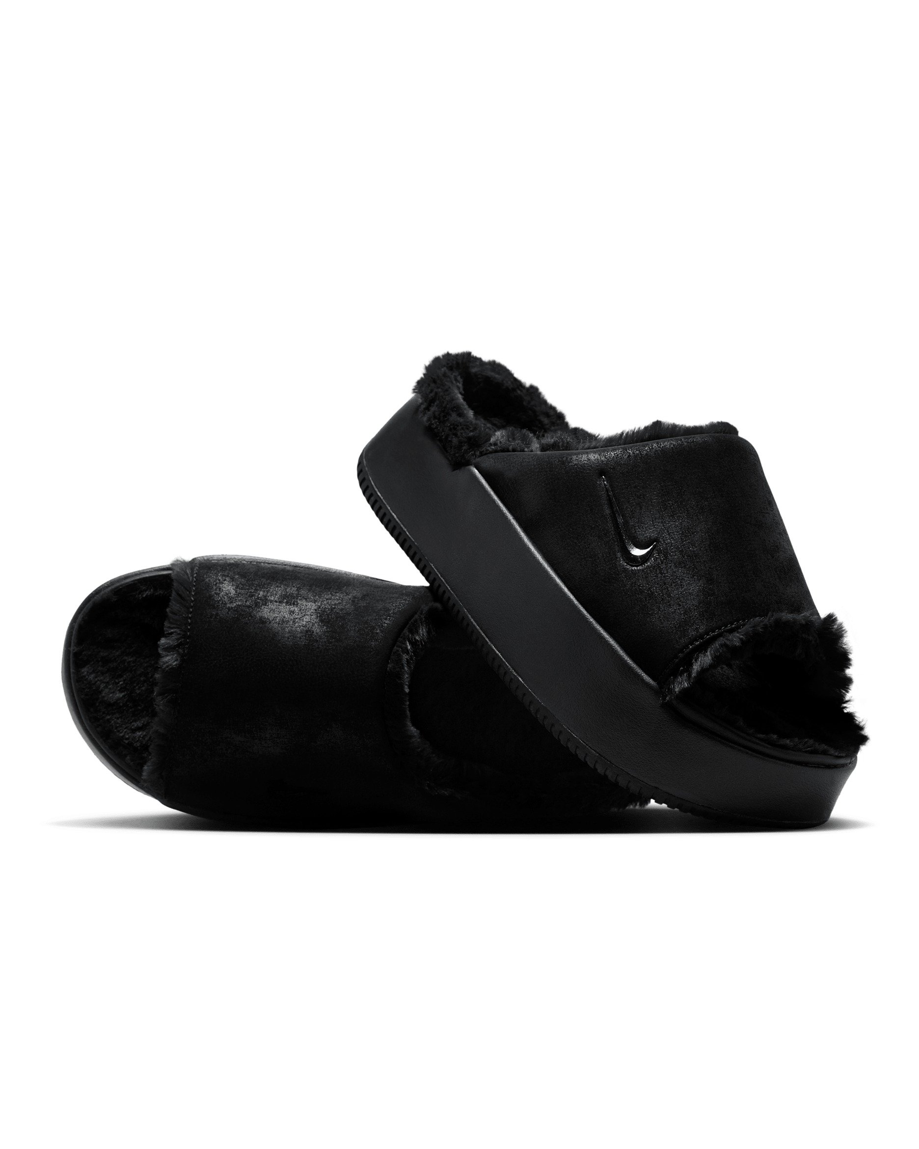 Nike Calm Elevation Fur Women's Slides - Black/Black