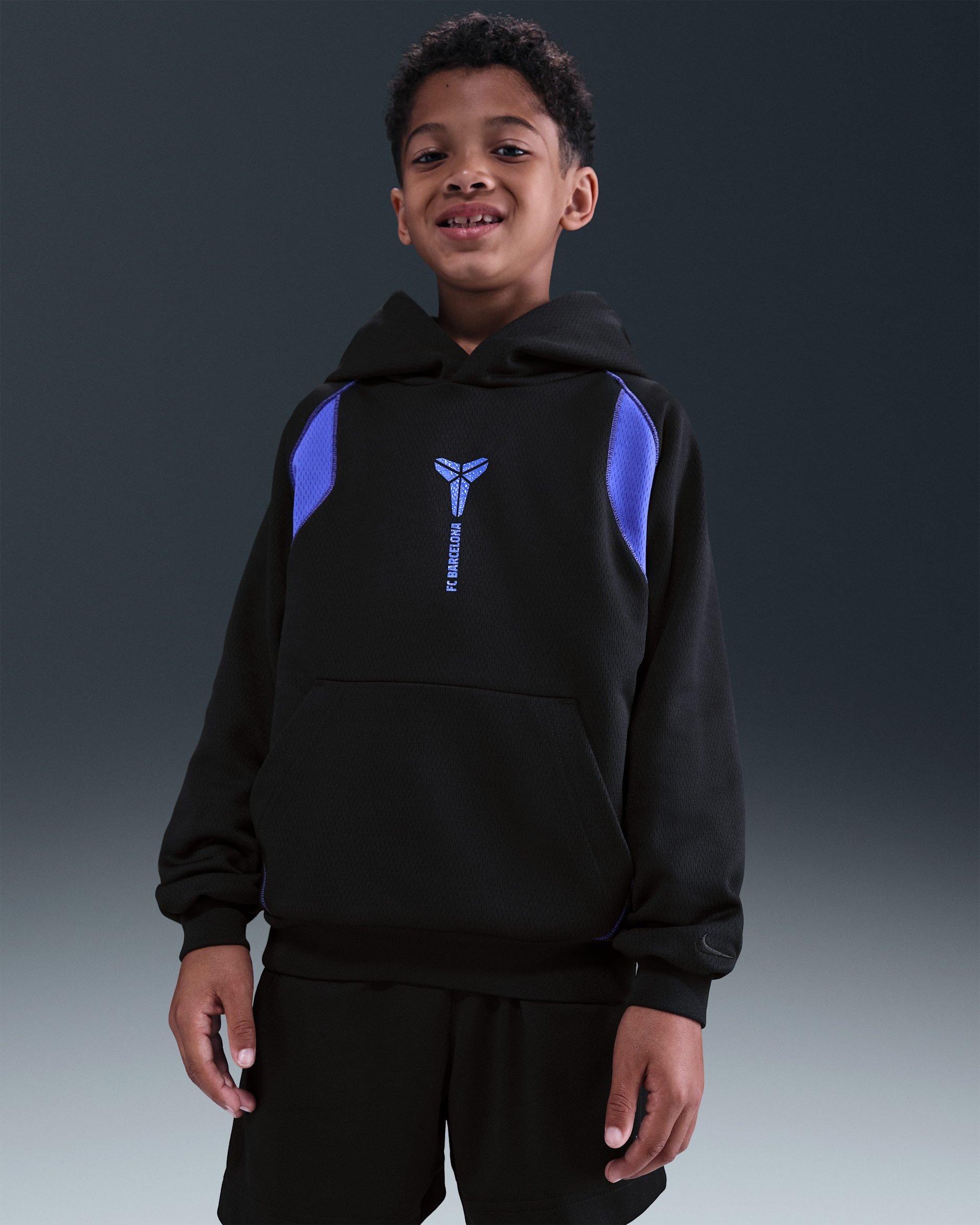 Sudadera de fútbol con gorro sin cierre Therma-FIT para niños talla grande x Kobe FC Barcelona segunda equipación - Negro/Violeta persa/Negro