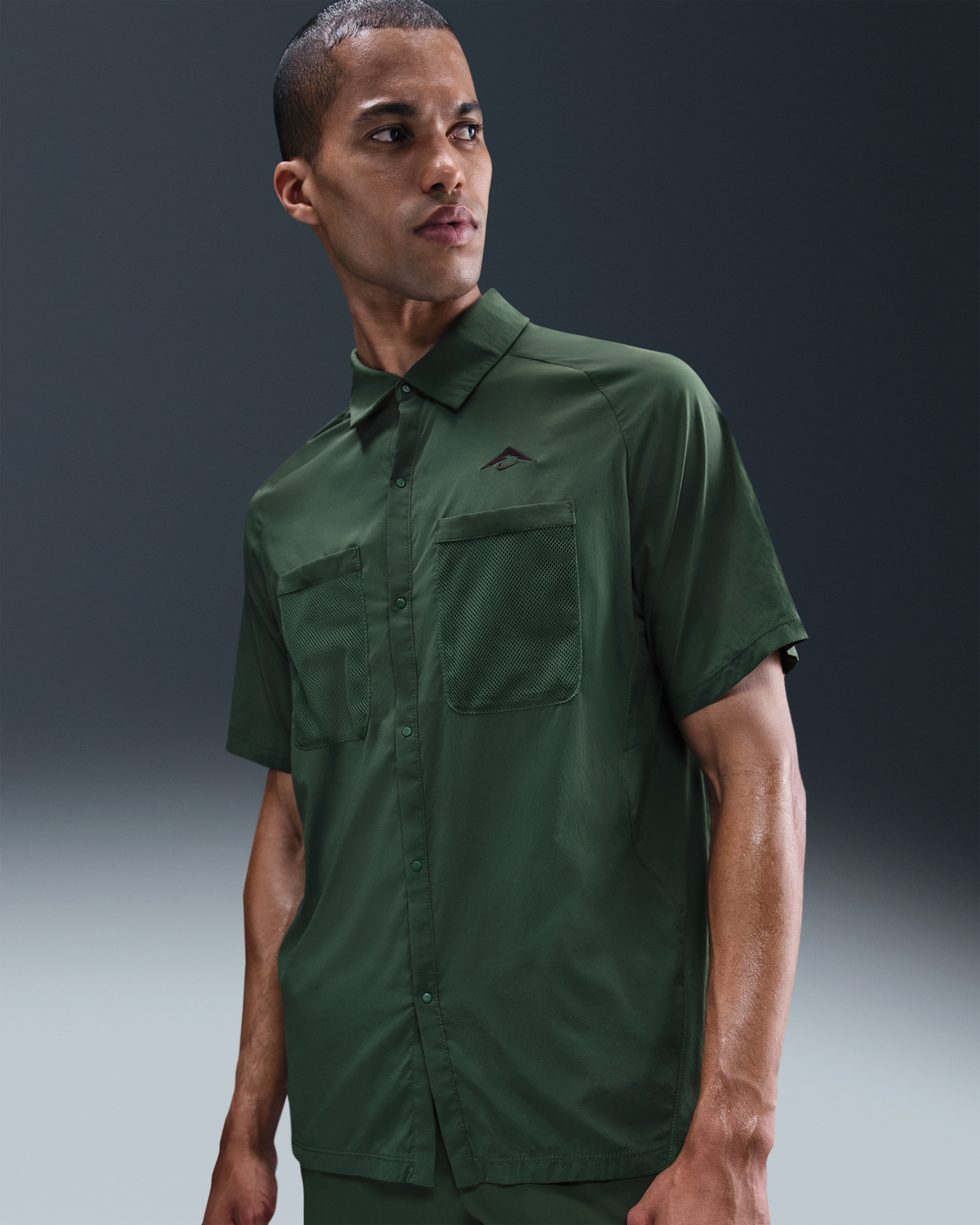 Nike Trail Men's Dri-FIT UV Running Button-Up Shirt - Fir/Fir/Black