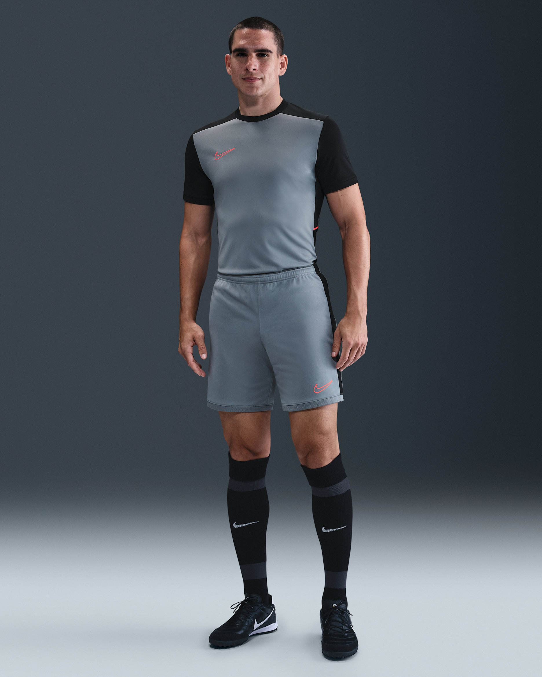 Nike Academy Men's Dri-FIT Football Shorts - Cool Grey/Black/Bright Crimson